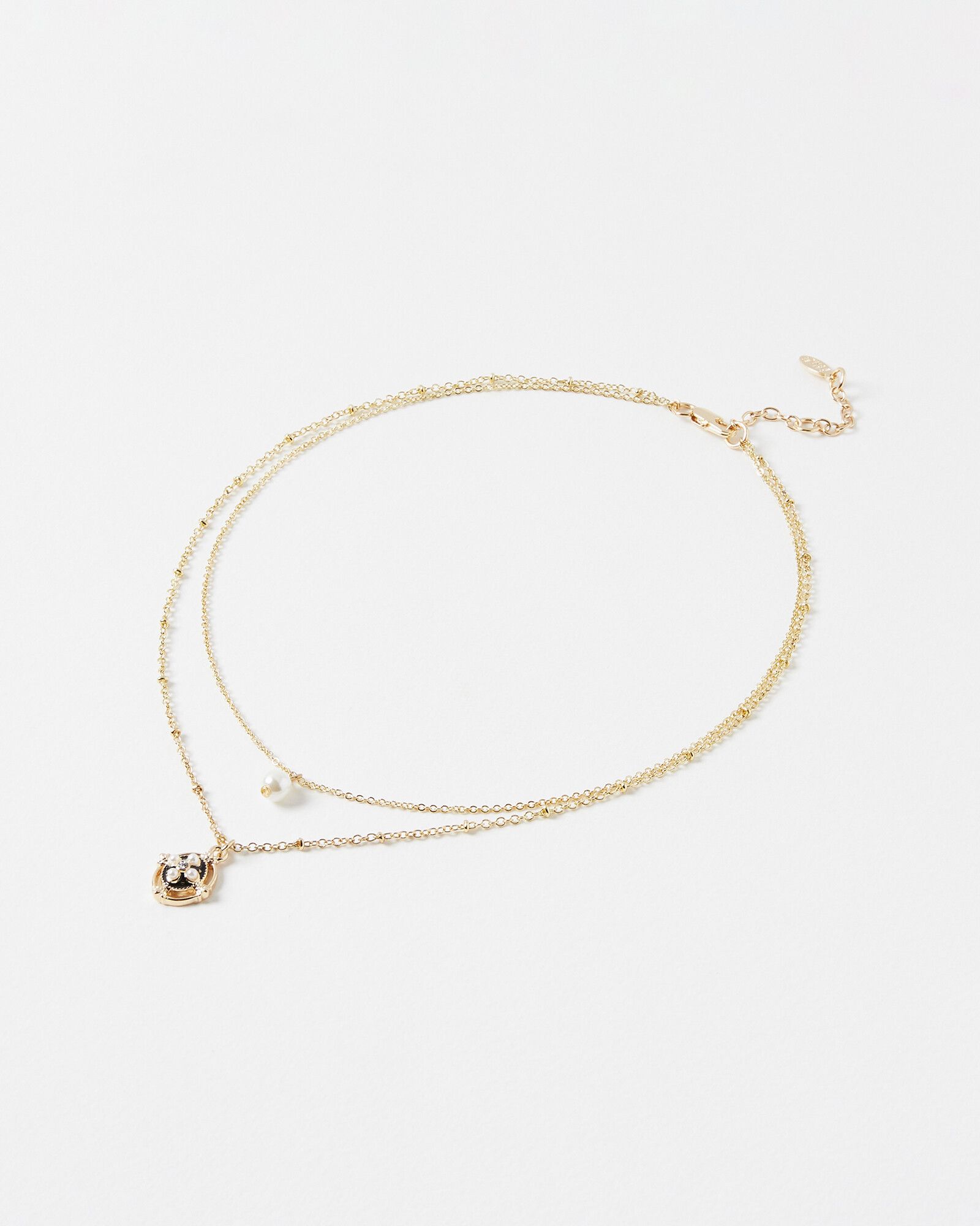Eira Oval Faux Pearl Drop Layered Necklace | Oliver Bonas
