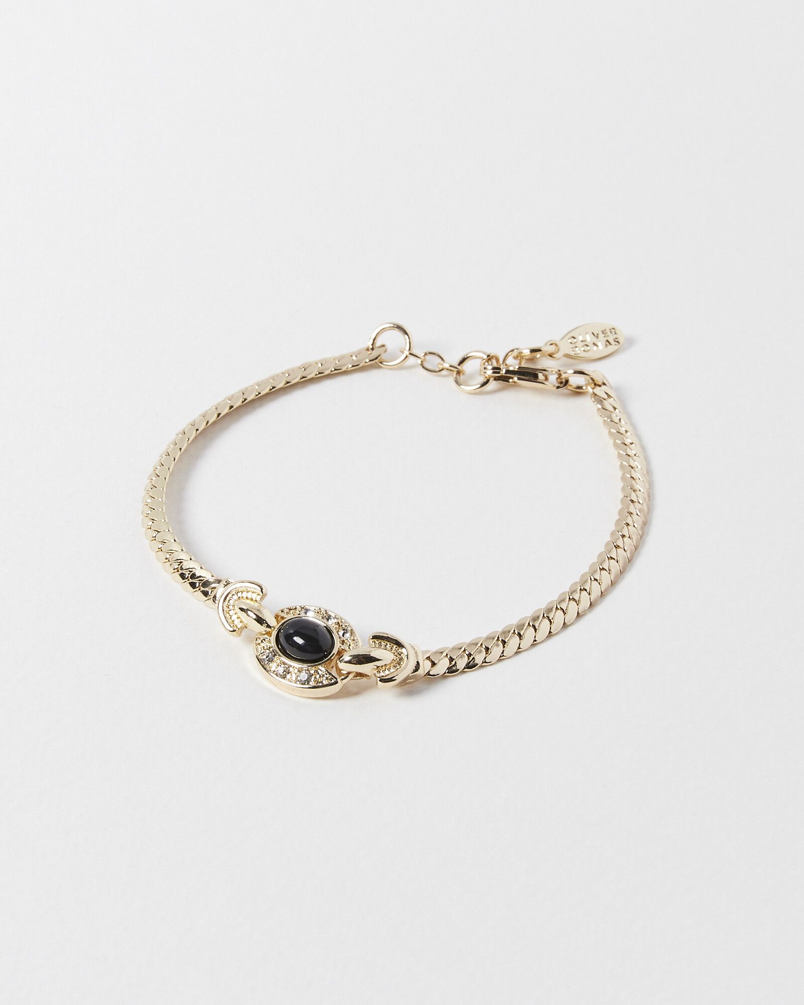 Elle Black & Gold Pendant Snake Chain Bracelet | Oliver Bonas