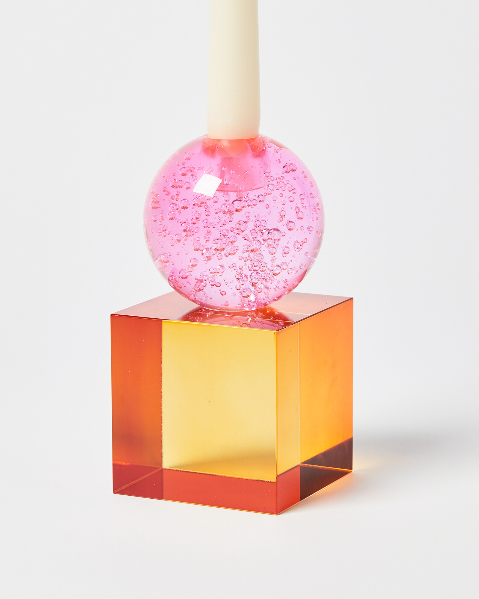 Cube Orange & Pink Crystal Candlestick Holder Oliver Bonas