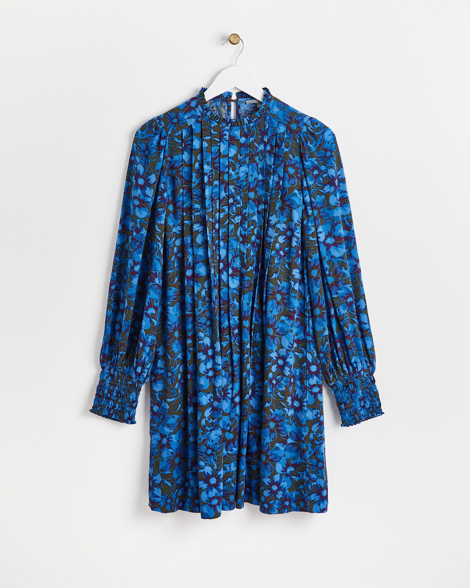 Floral Blue Pleated Mini Dress | Oliver Bonas