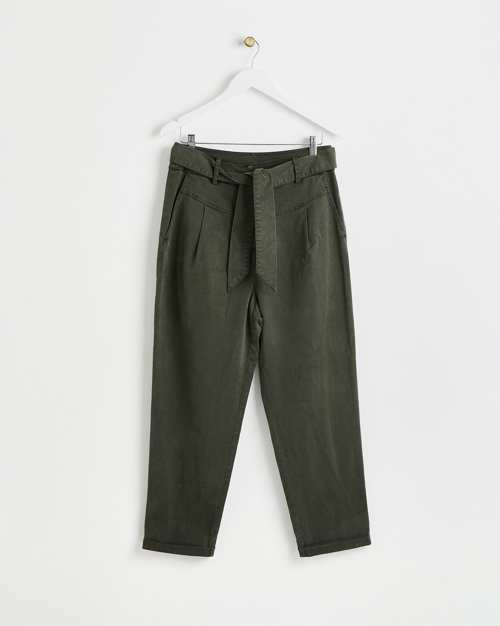 Tie Waist Dark Green Tapered Leg Trousers | Oliver Bonas