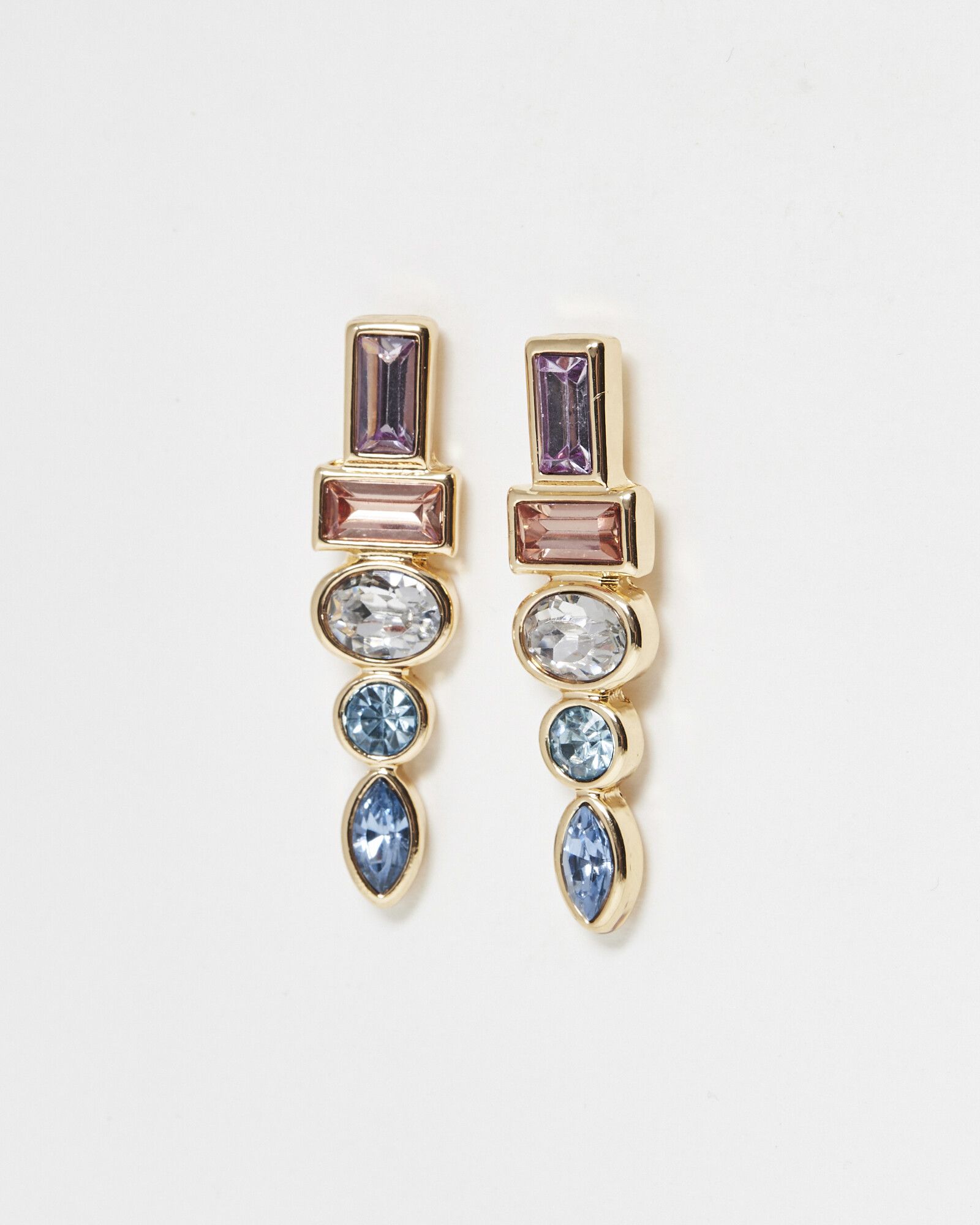 Grace Baguette & Circular Stone Stud Earrings | Oliver Bonas
