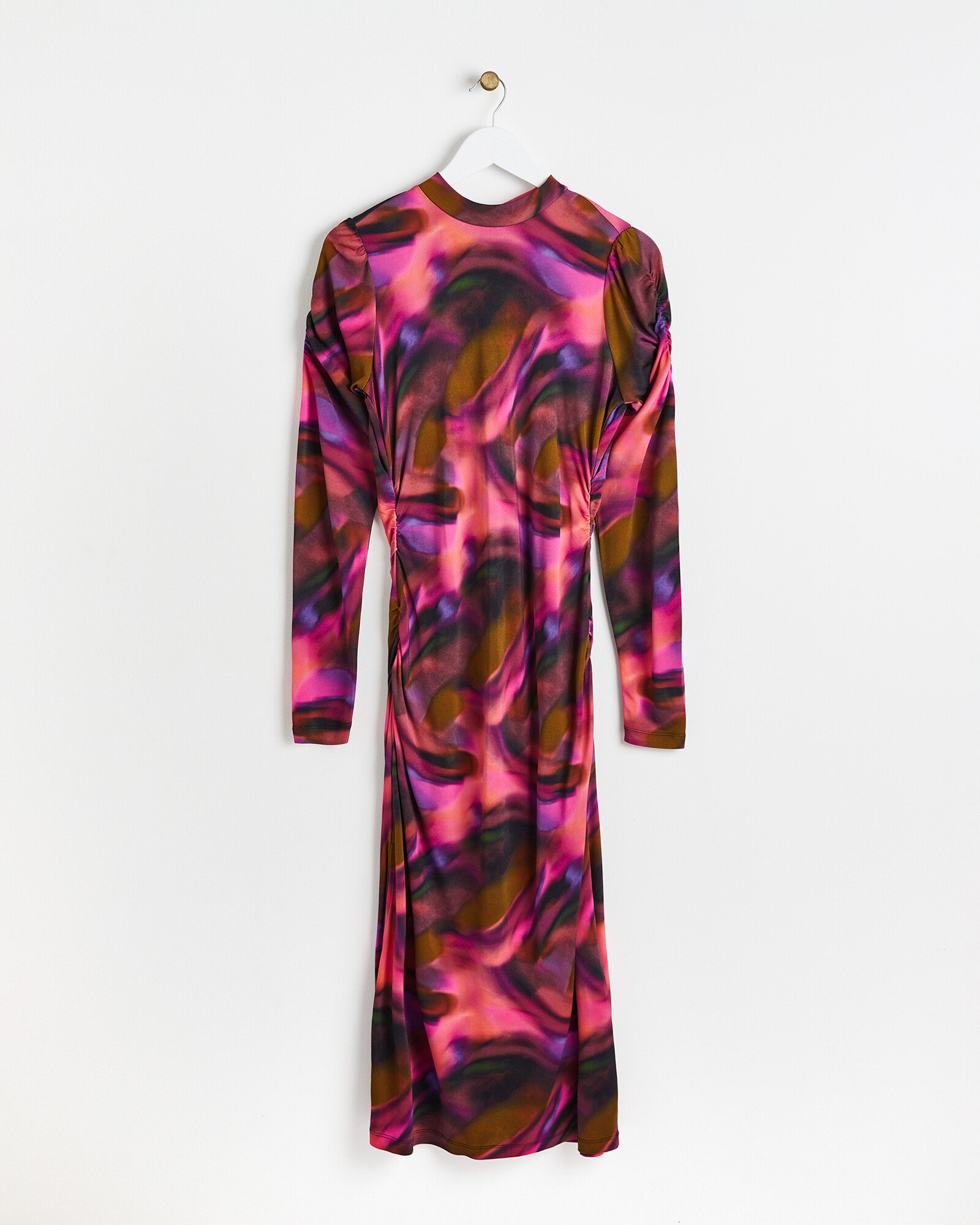 Aurora Swirl Printed Pink Midi Dress Oliver Bonas