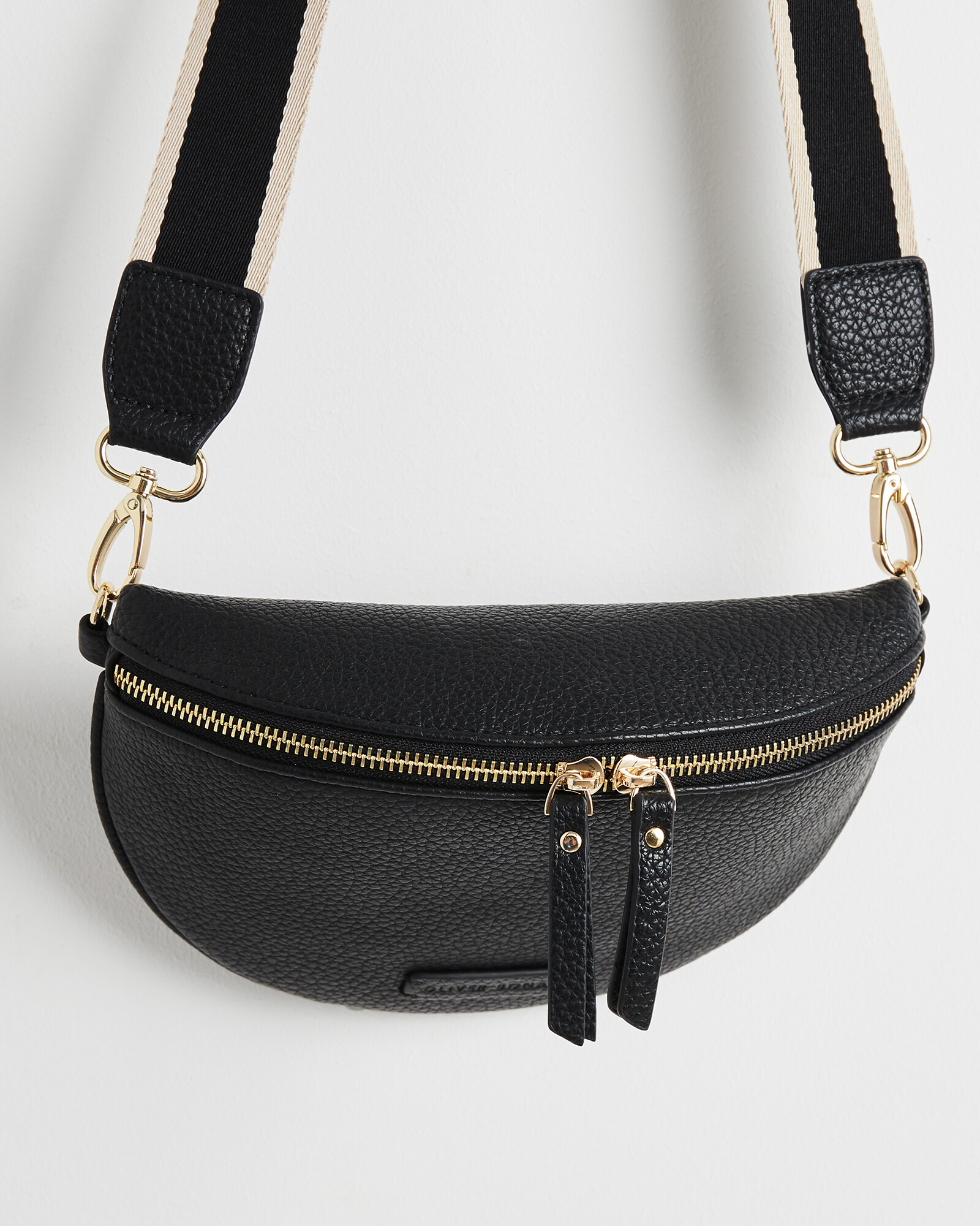 Monochrome Stripe Black Belt Bag