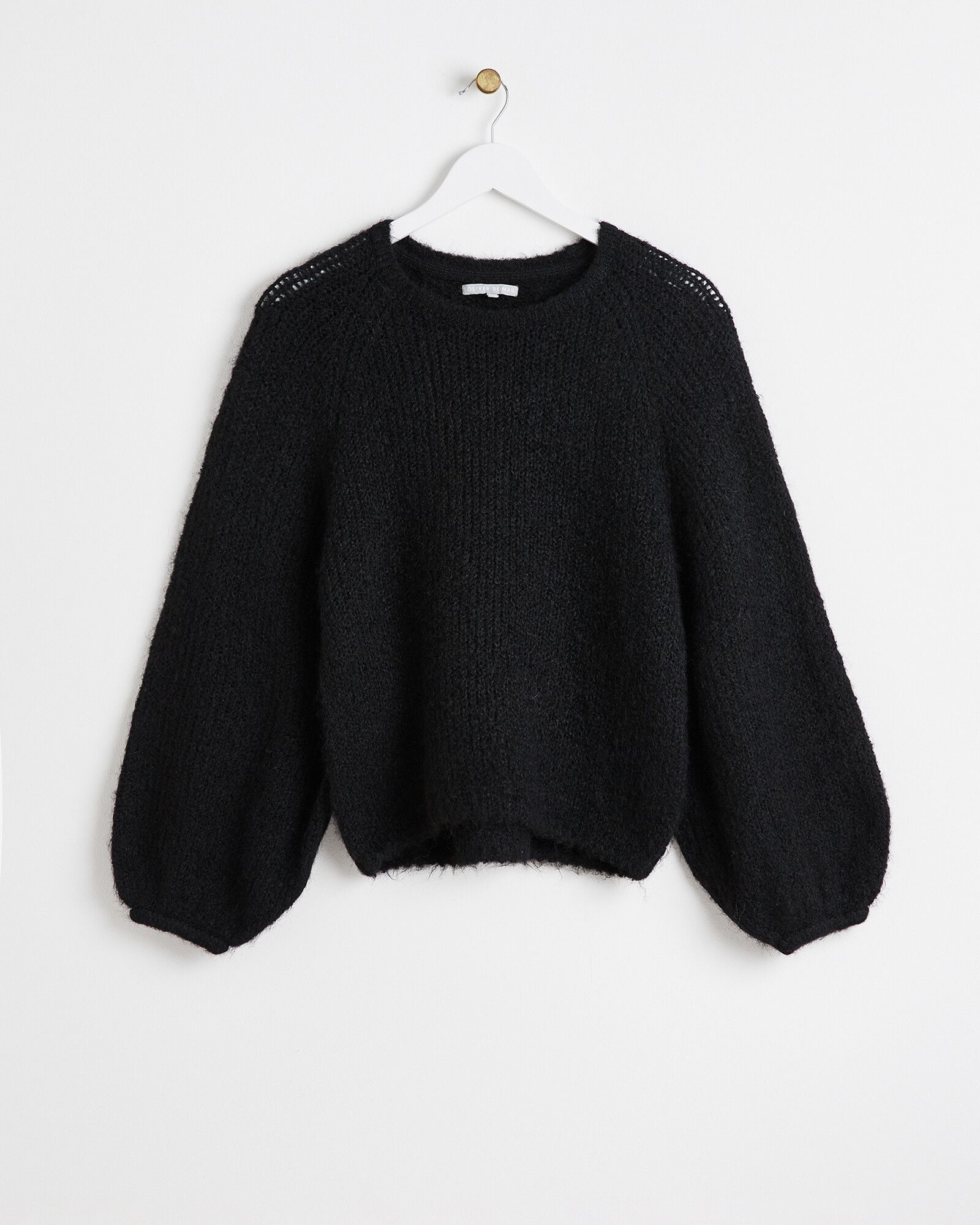 Fluffy Black Knitted Jumper | Oliver Bonas