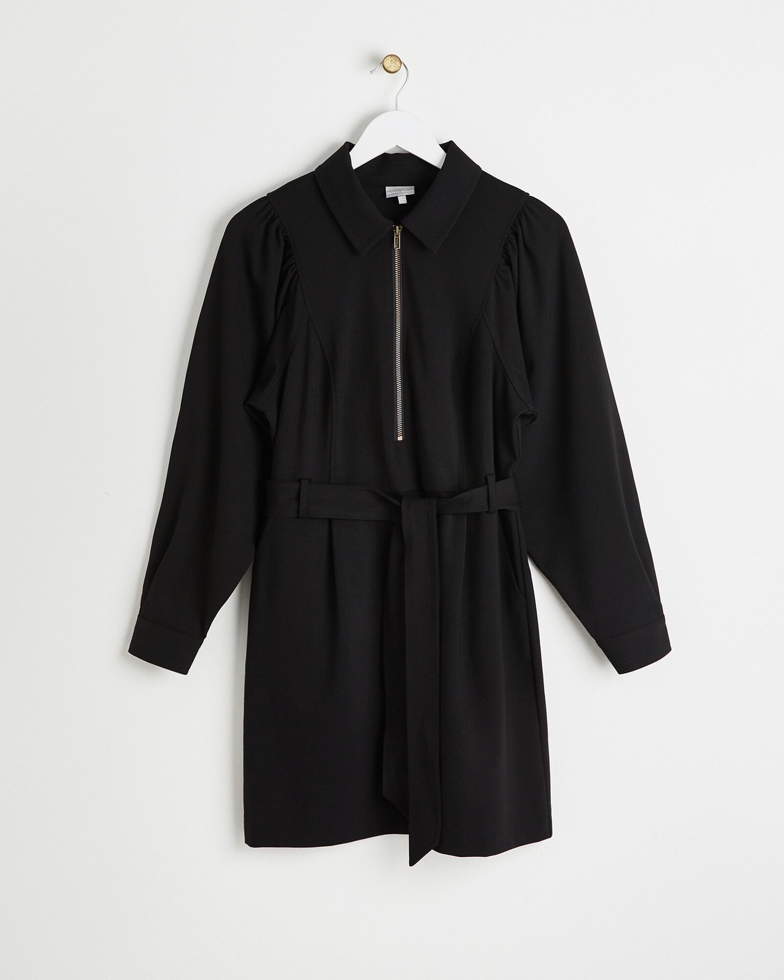 Zip Through Black Jersey Mini Shirt Dress | Oliver Bonas