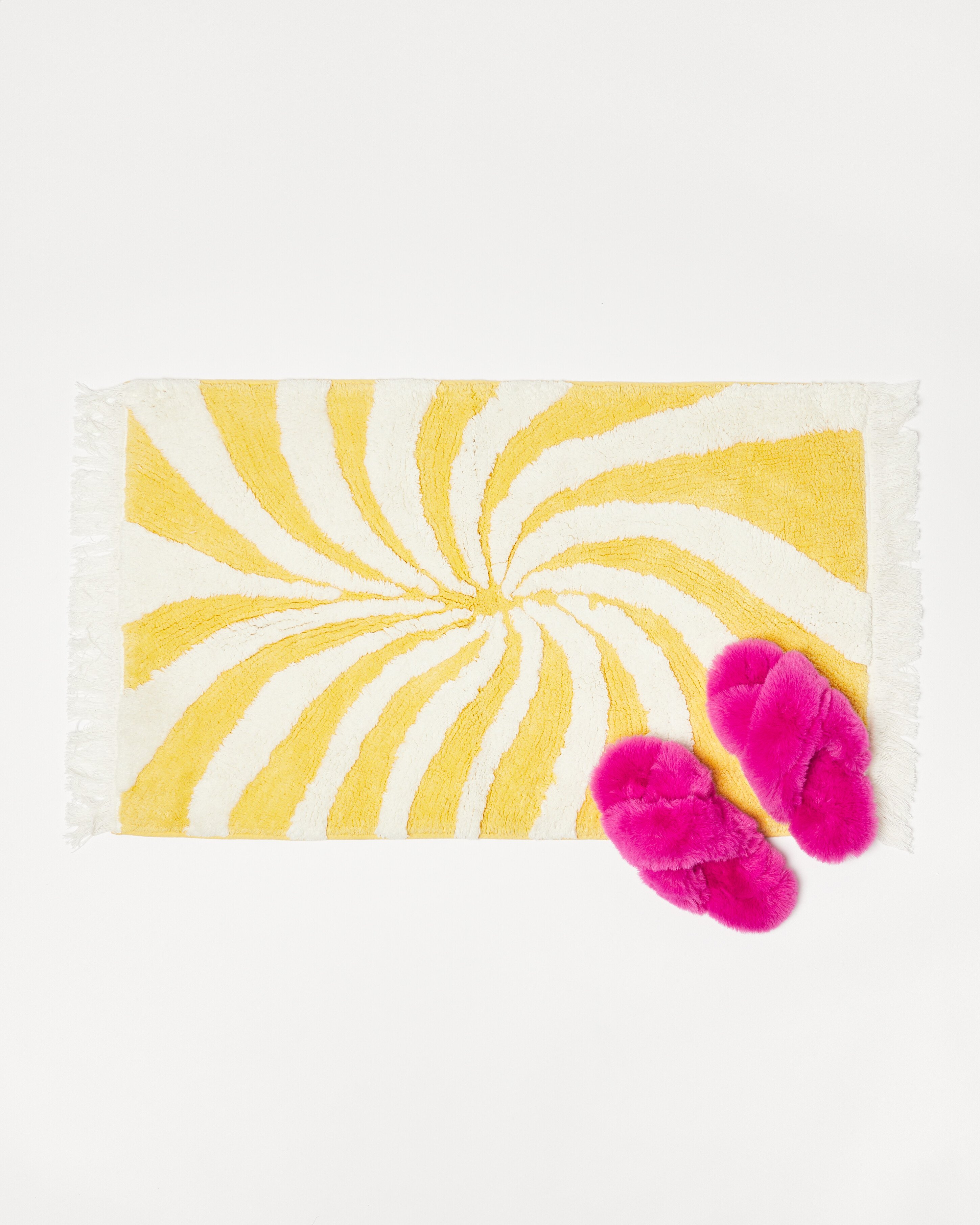 Swirl Yellow Fringed Rectangular Bath Mat Oliver Bonas
