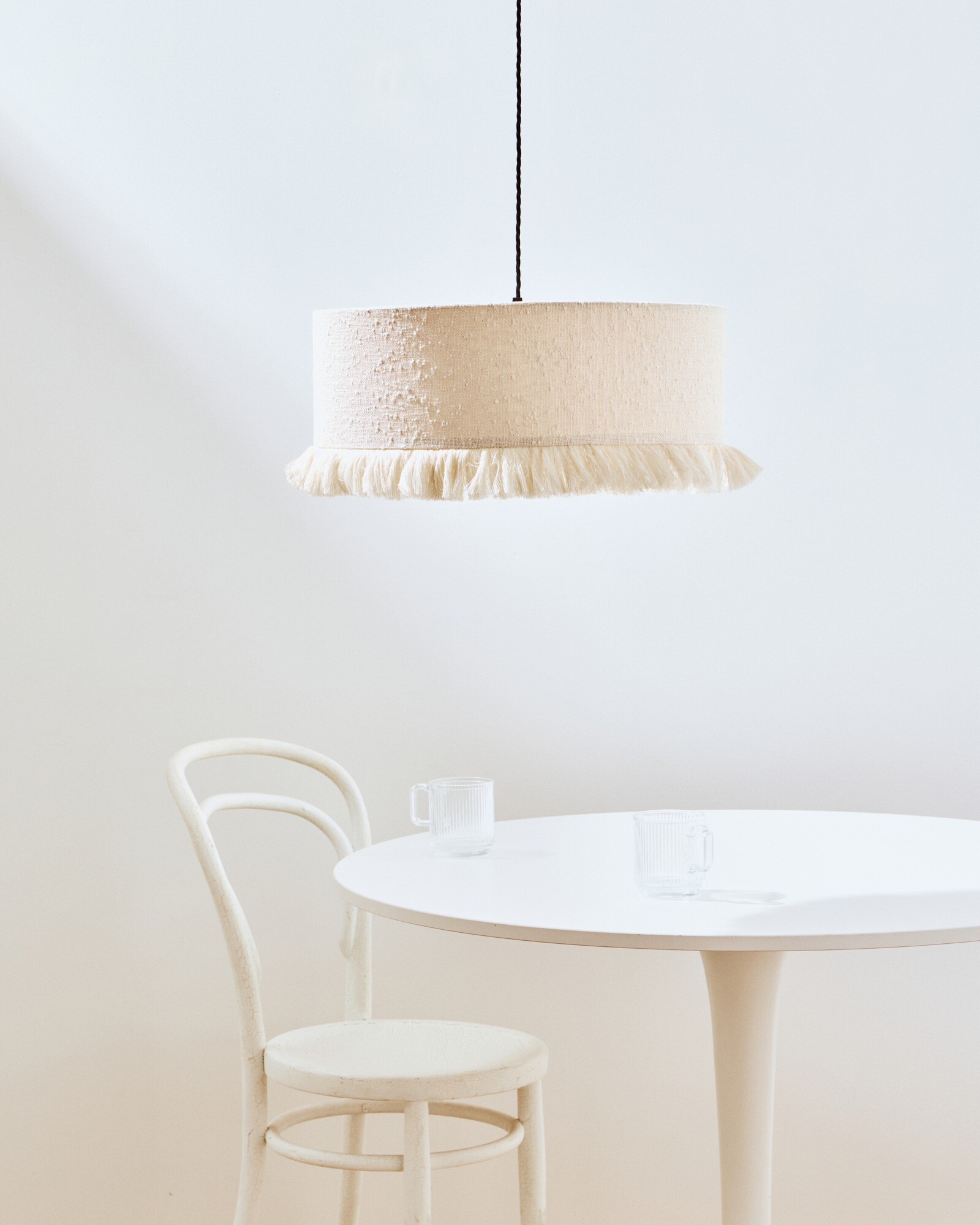 Alma White Boucle Tassel Lamp Shade