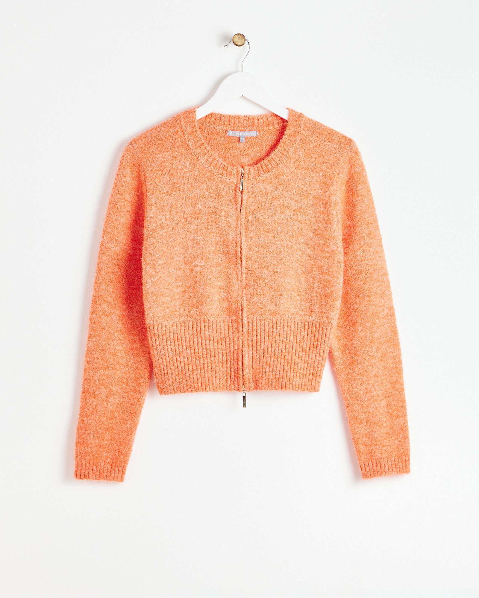 Orange Zip Up Knitted Cardigan