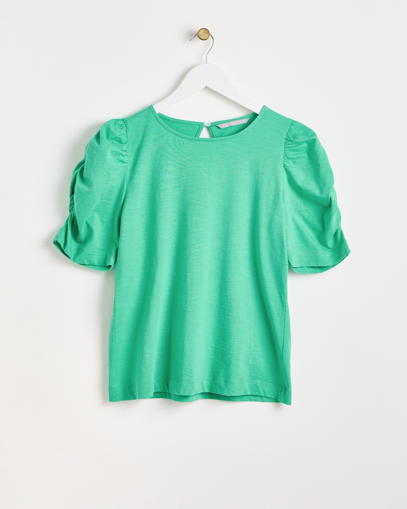 Green Ruched Sleeve Jersey Top Oliver Bonas US