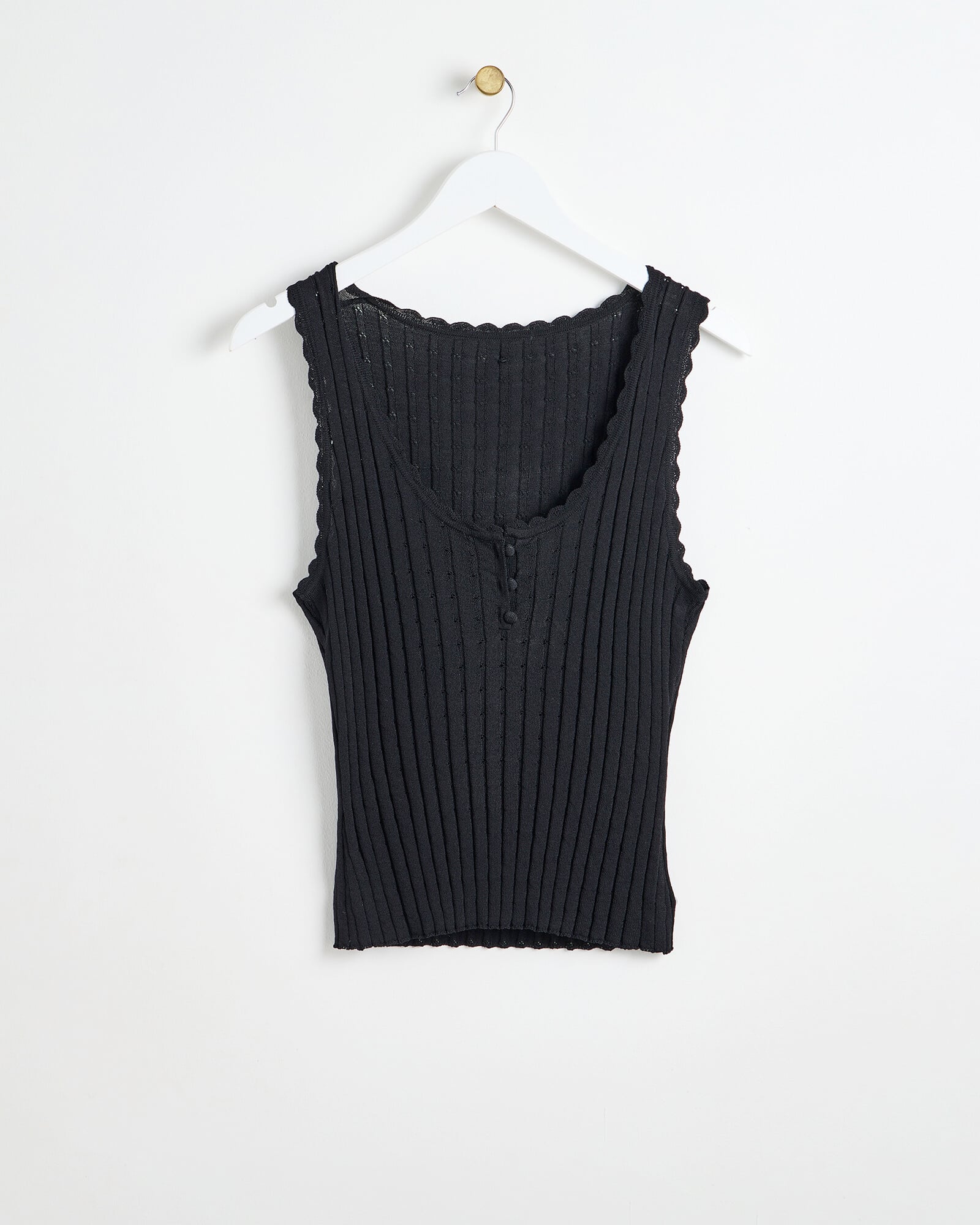 Pointelle knit vest top and maxi pleated skirt in Black