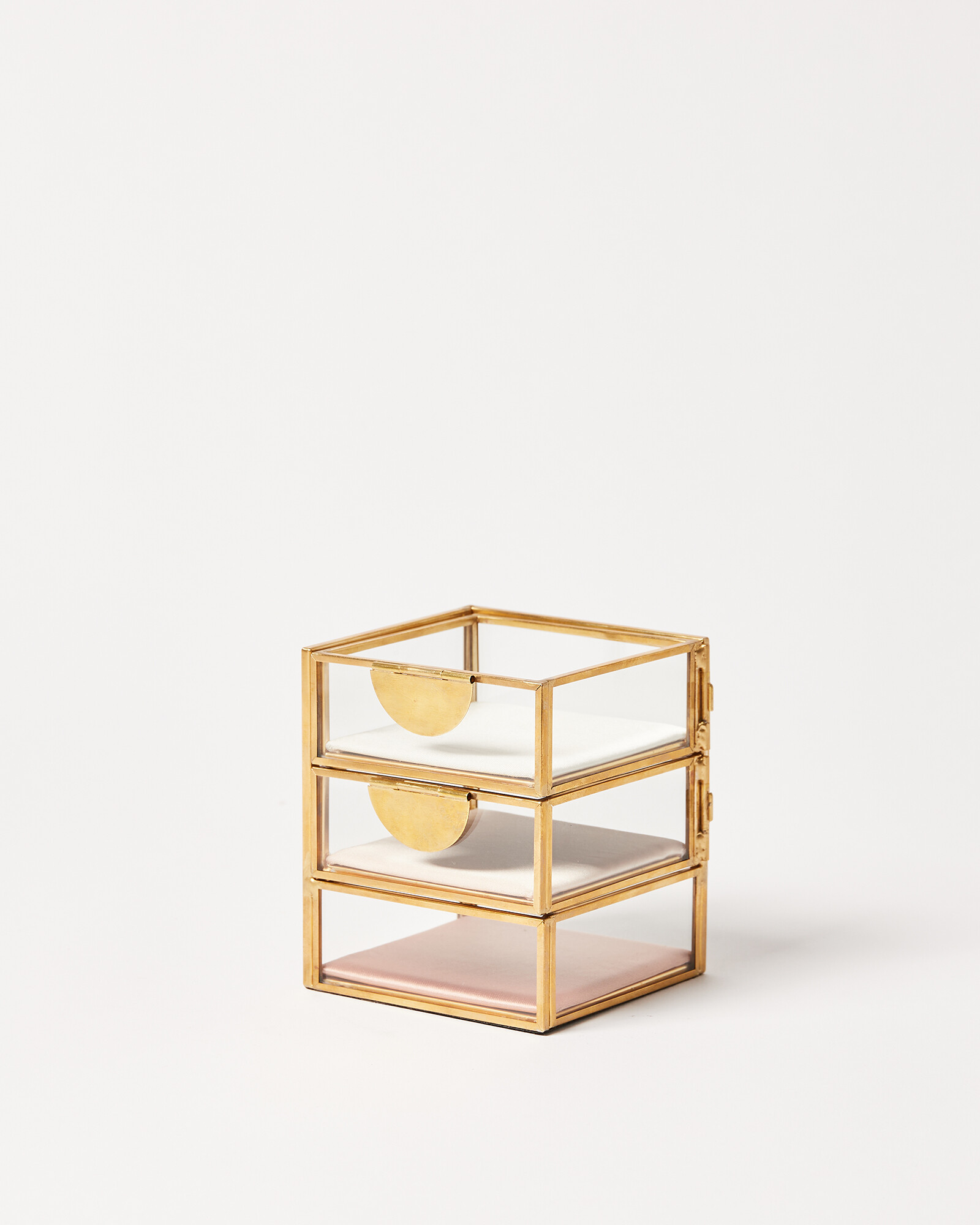 Gold & Glass Pink Satin Swivel Jewellery Box Oliver Bonas