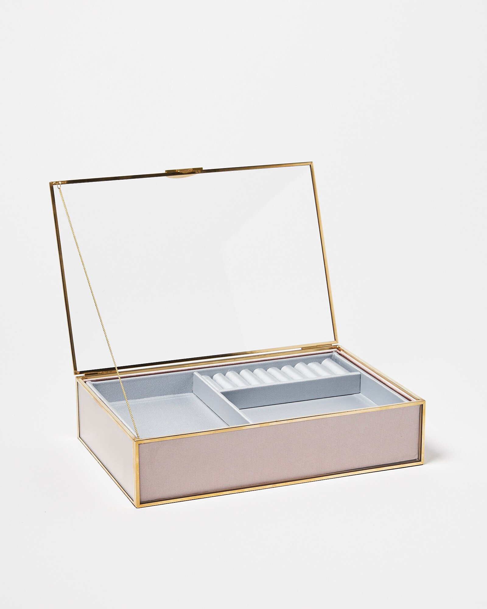 Gold & Glass Pink Satin Jewellery Box Oliver Bonas