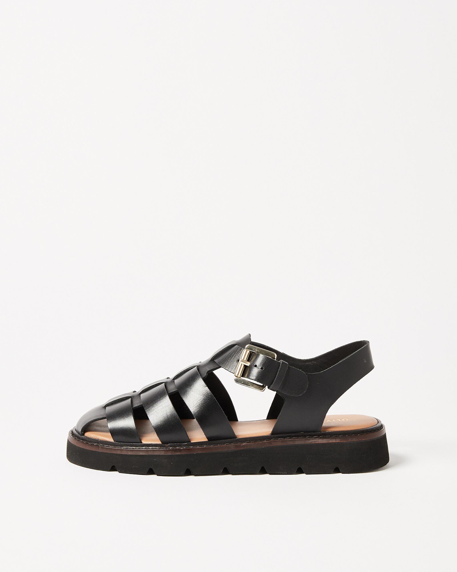 Fisherman Black Strappy Leather Sandals