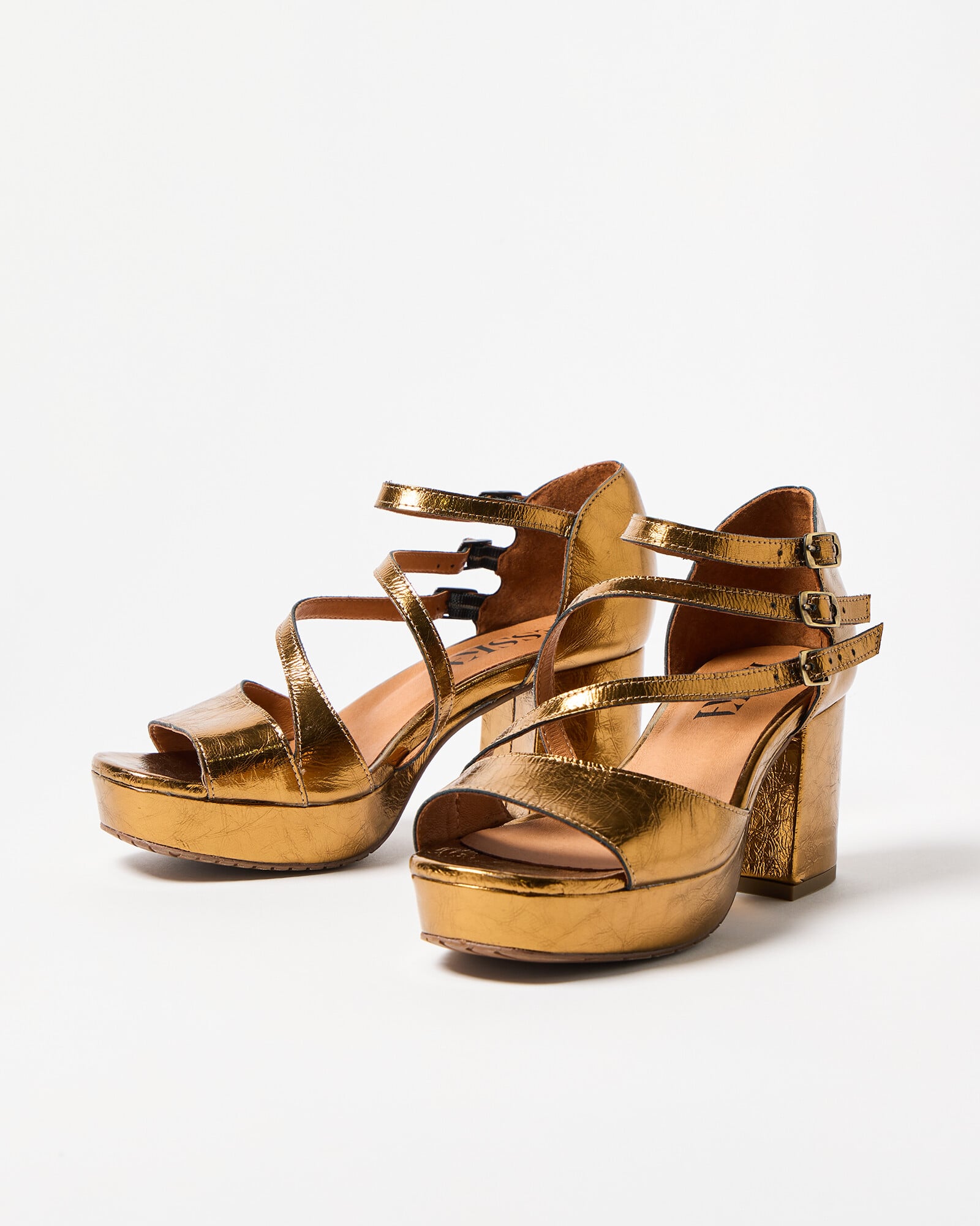 Esska Celeste Dark Brown Metallic Platform Block Heels