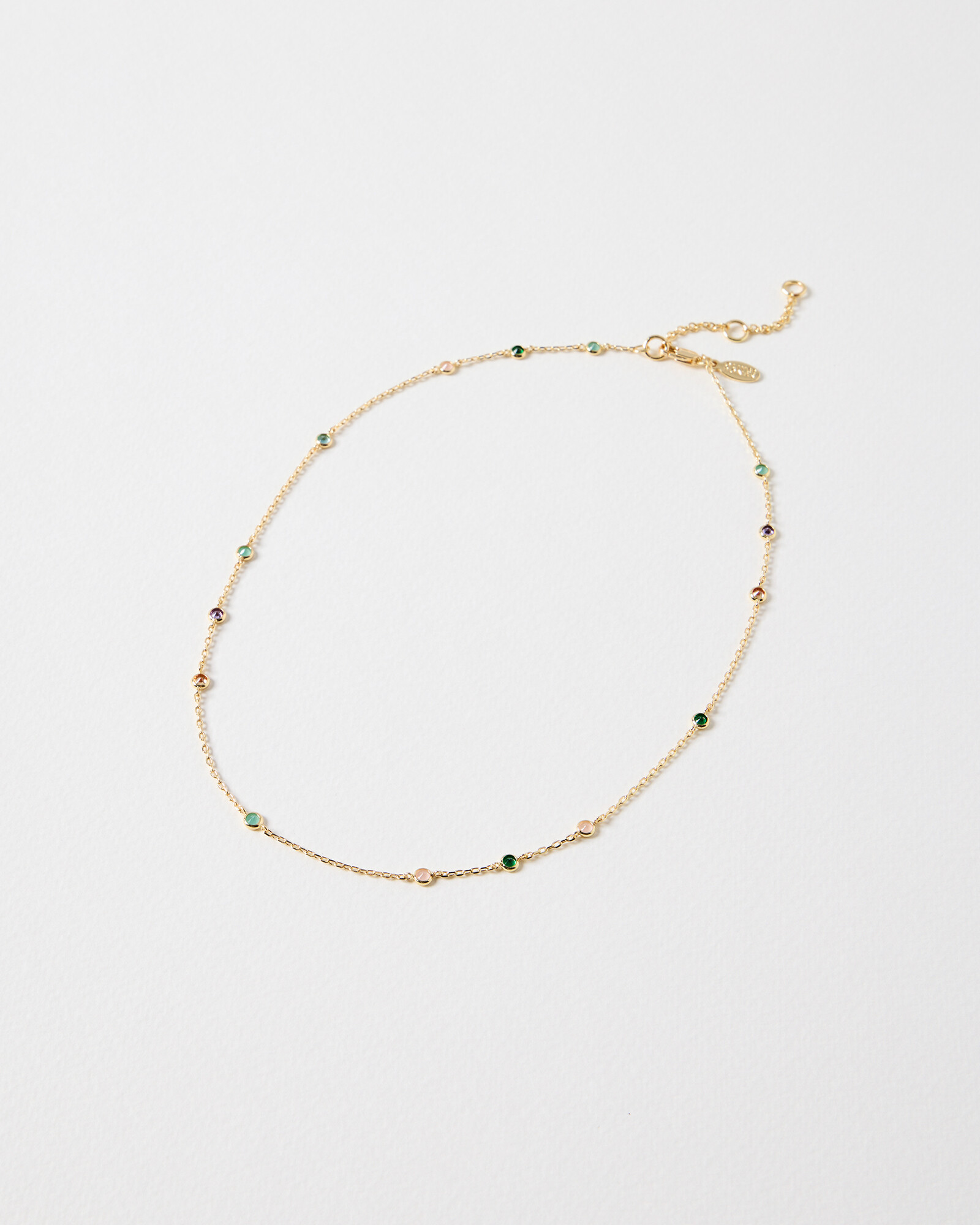 Maddie Glass Circular Stones Gold Tone Chain Necklace