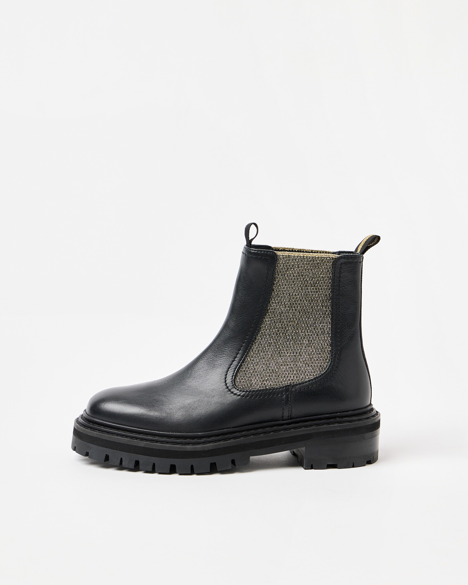 Chunky Black & Gold Sparkly Chelsea Boots