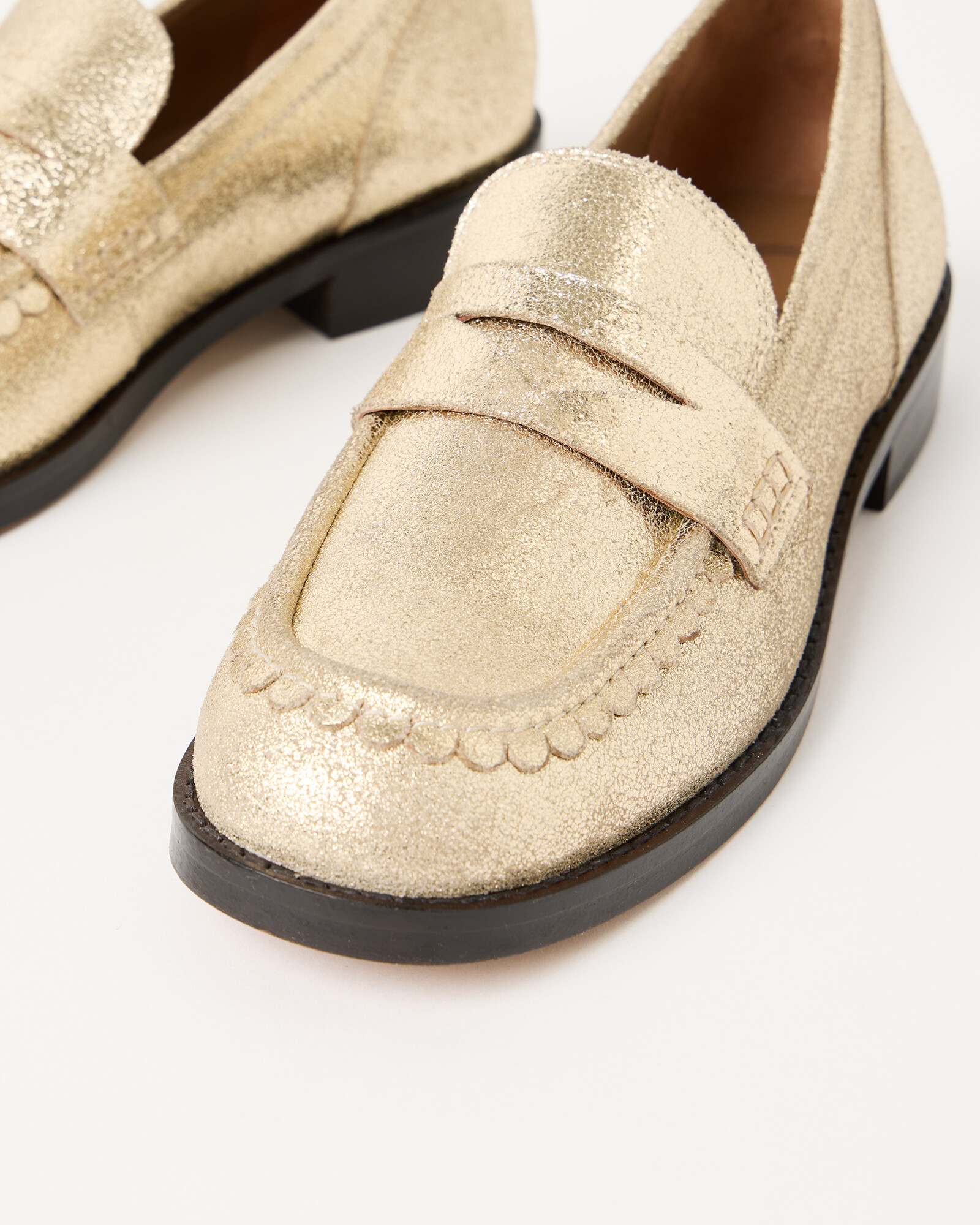 Gold Metallic Leather Slip On Loafers | Oliver Bonas