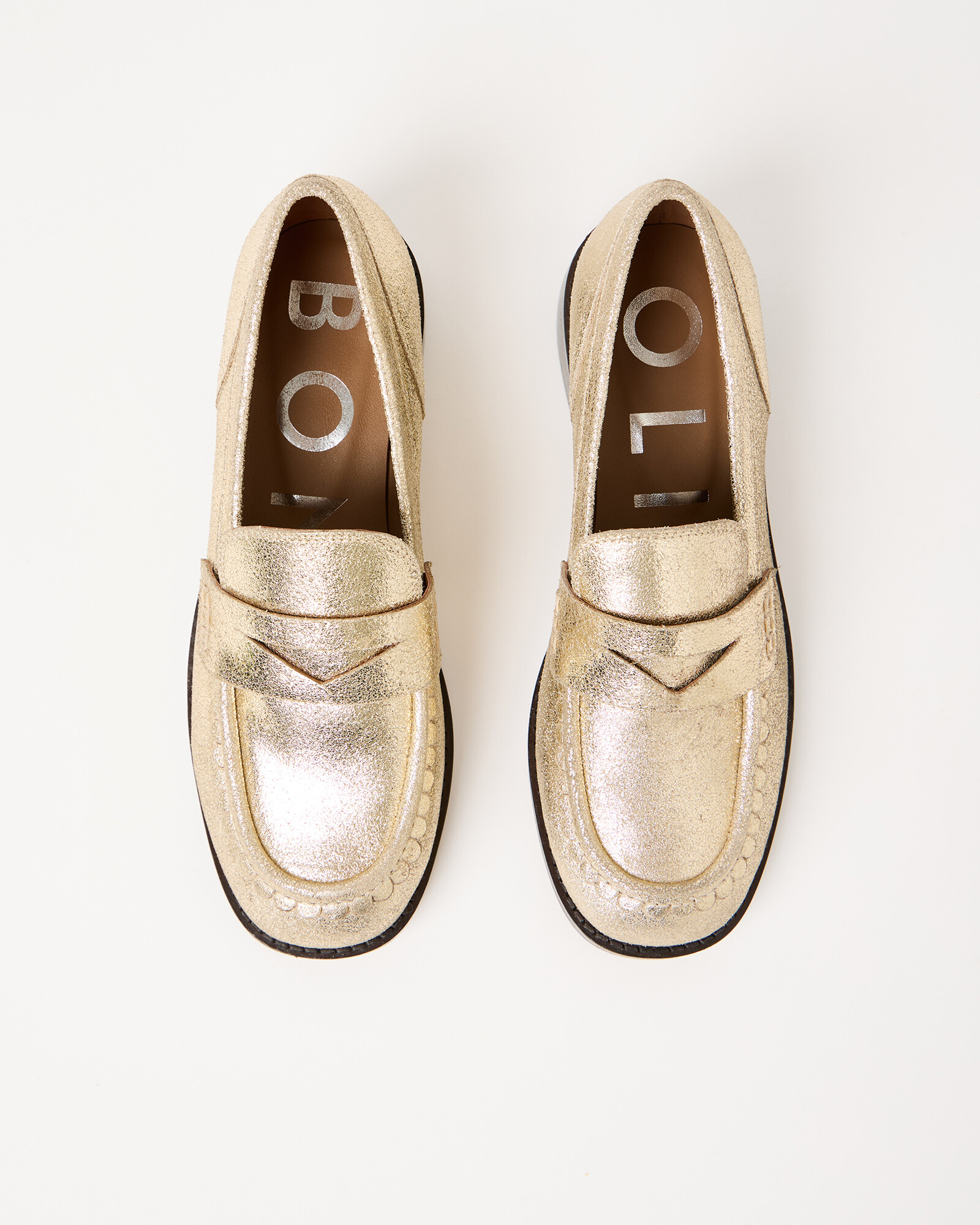 Gold Metallic Leather Slip On Loafers | Oliver Bonas