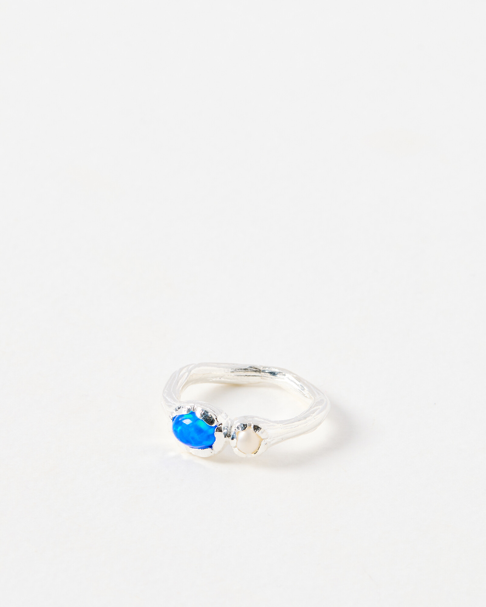 Mary Synthetic Opal & Pearl Molten Silver Statement Ring