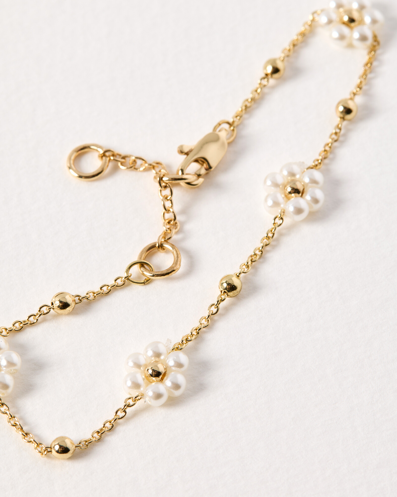 Rosaria Faux Pearl Flower Gold Chain Bracelet