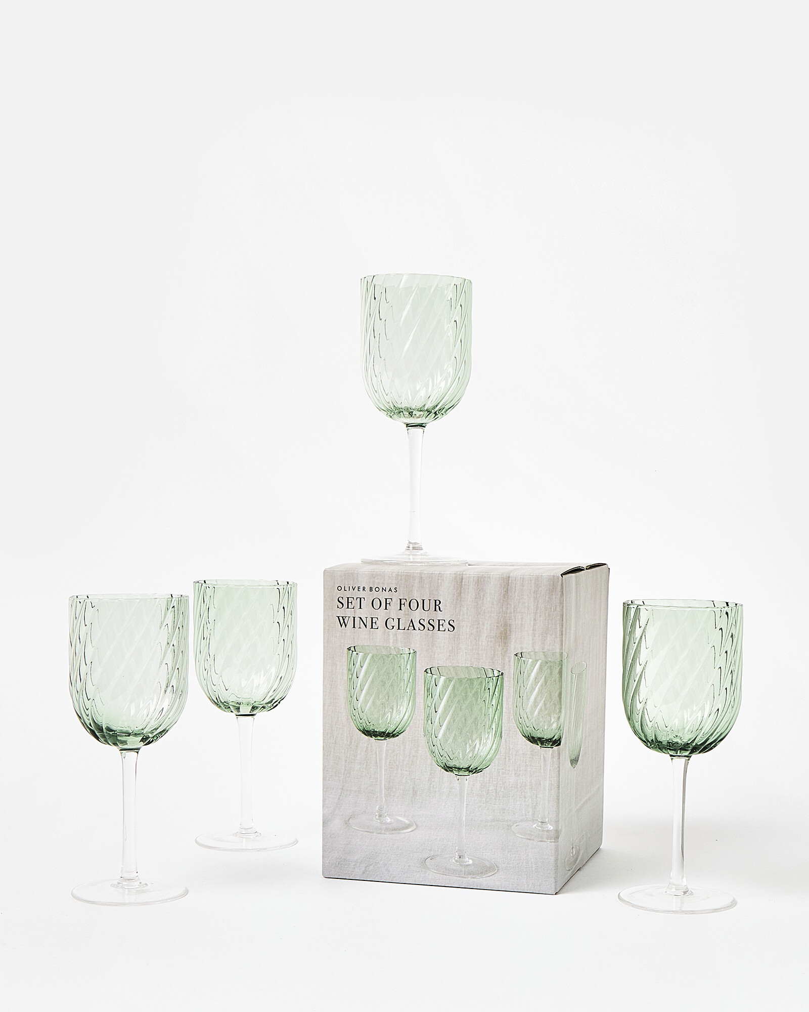Elena Swirl Green Glass Wine Glasses Set of Four