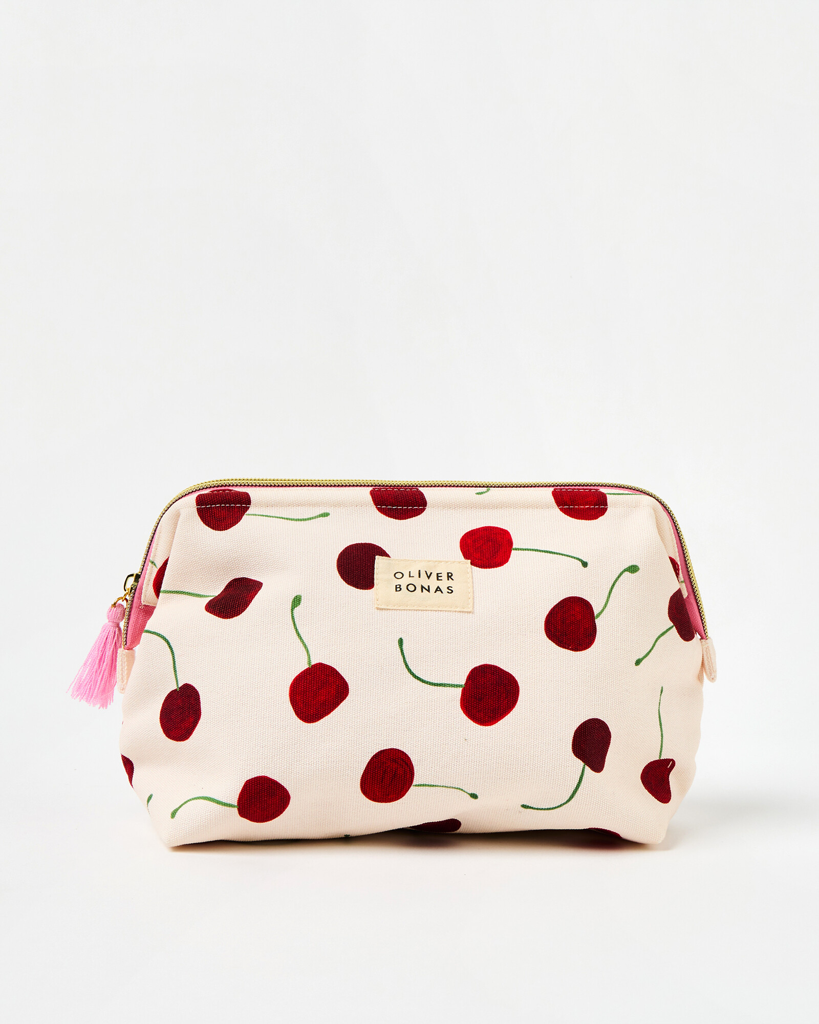 Red Cherries White Make Up Bag