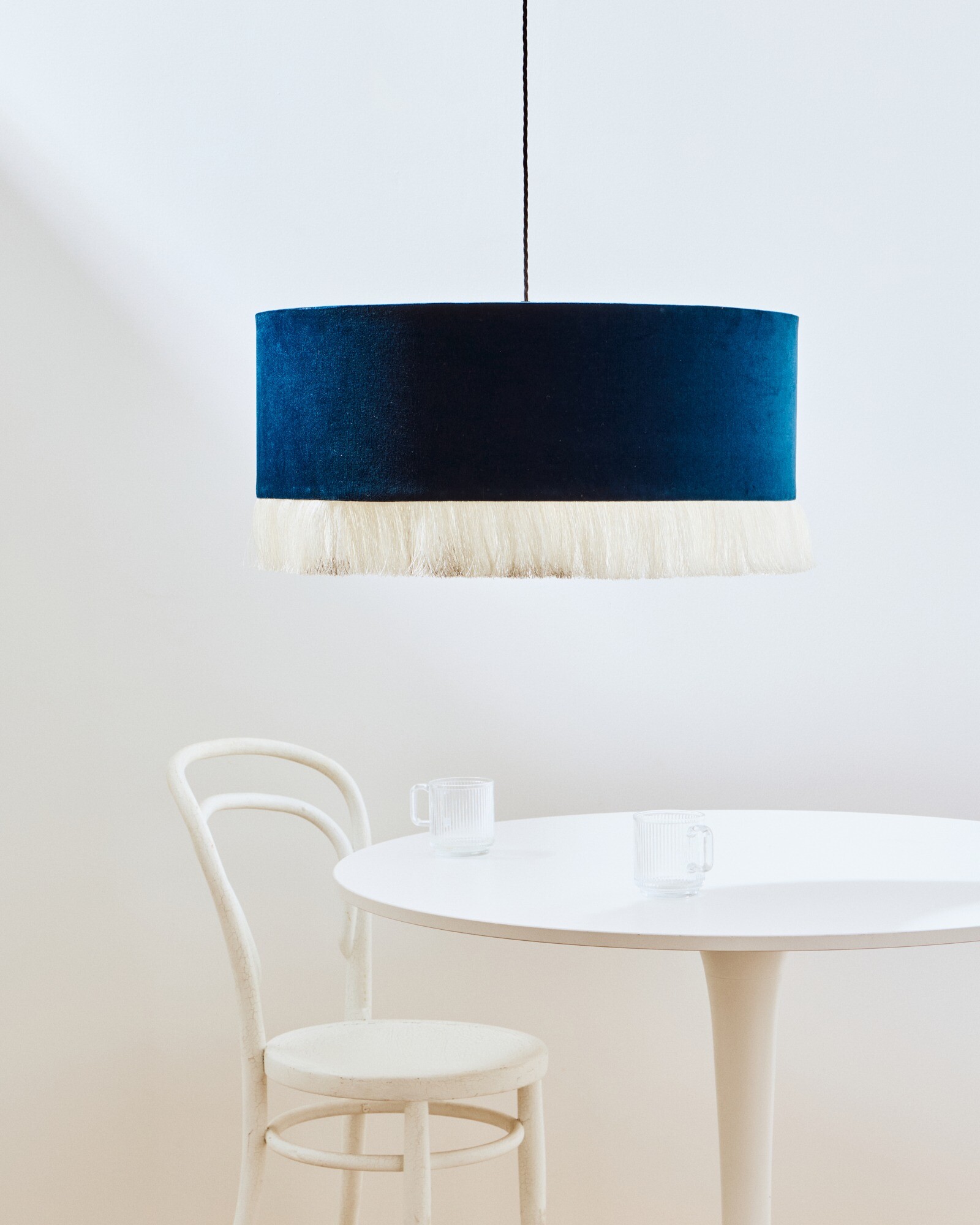 Ero Blue Velvet & Tassel Drum Pendant Lamp Shade