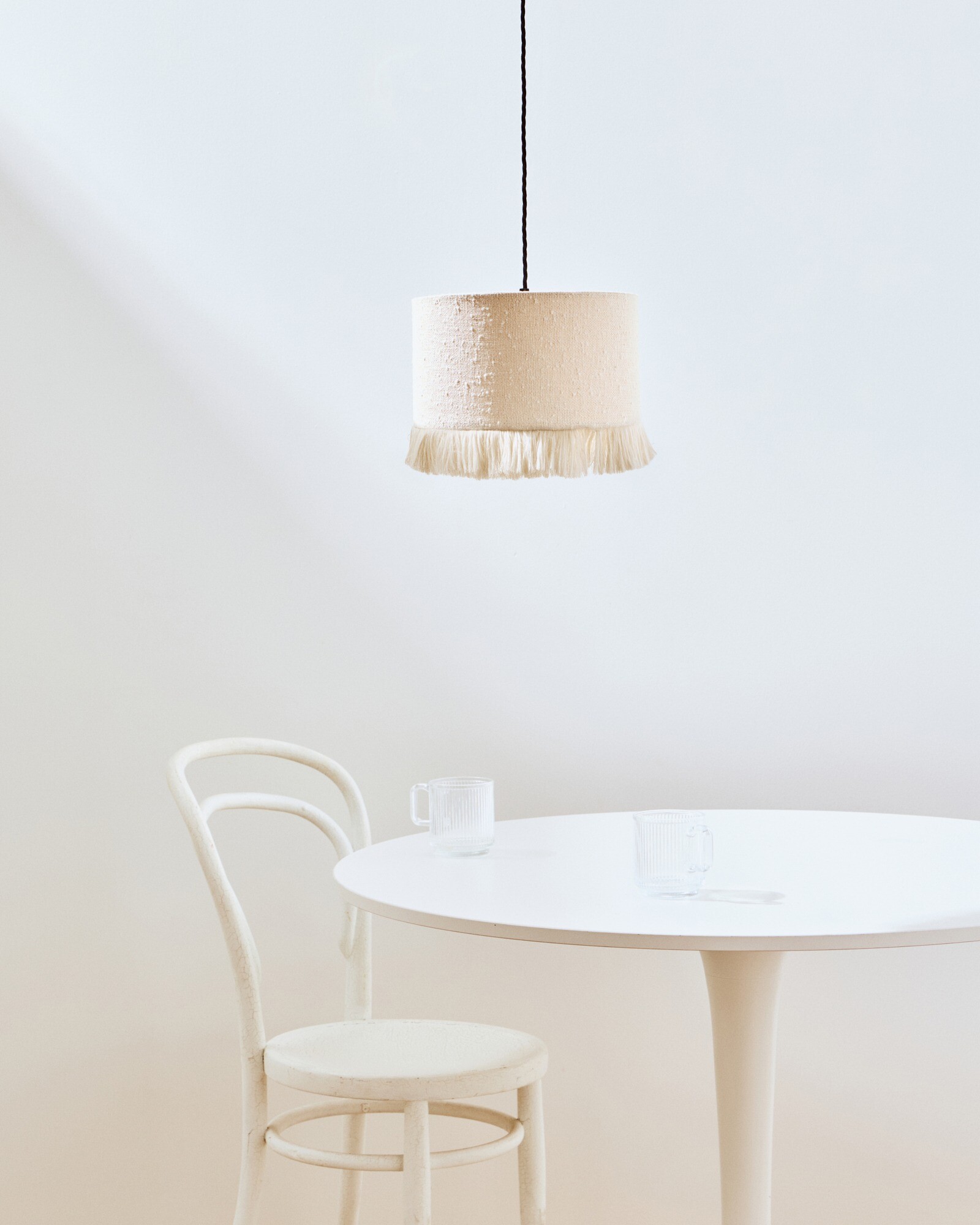 Alma White Boucle & Tassel Drum Pendant Lamp Shade Small