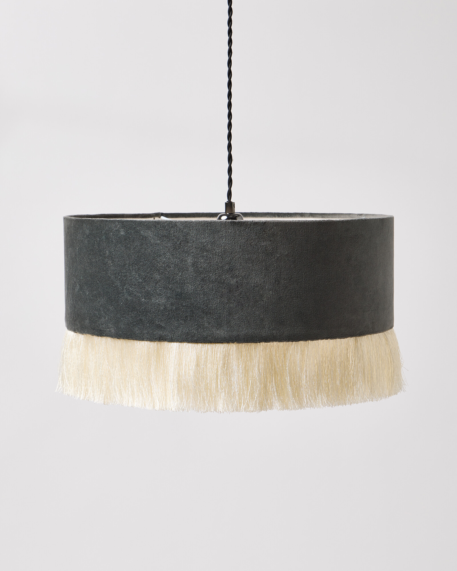 Ero Grey Velvet & Tassel Drum Pendant Lamp Shade