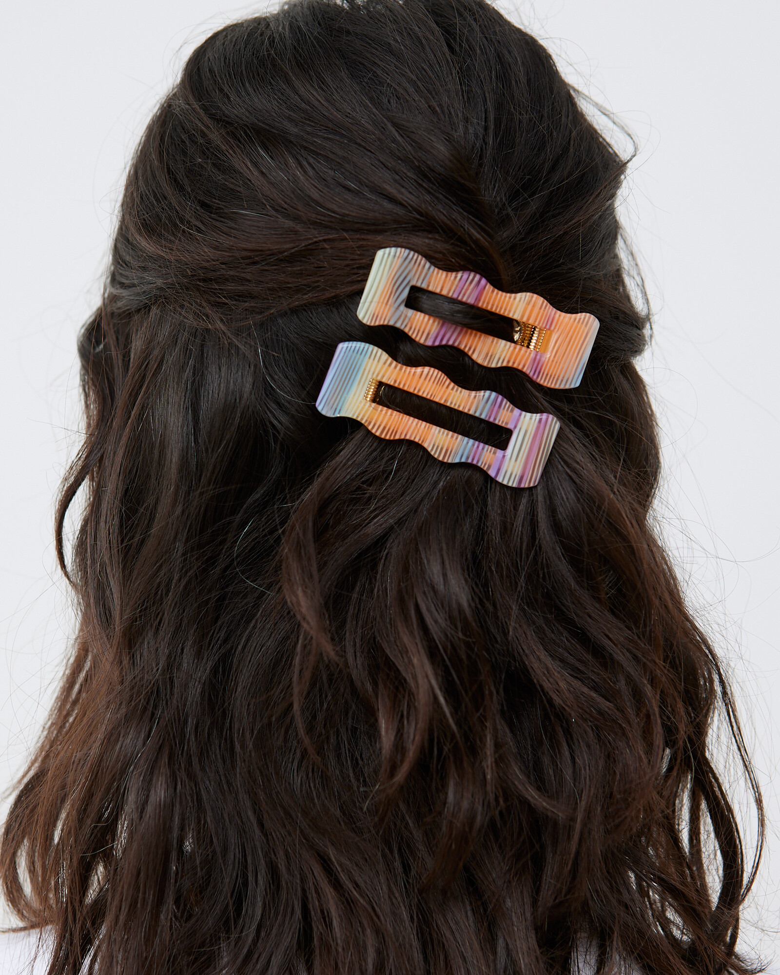 Cleo Orange Striped Wavy Hair Clips Set Of Two Oliver Bonas