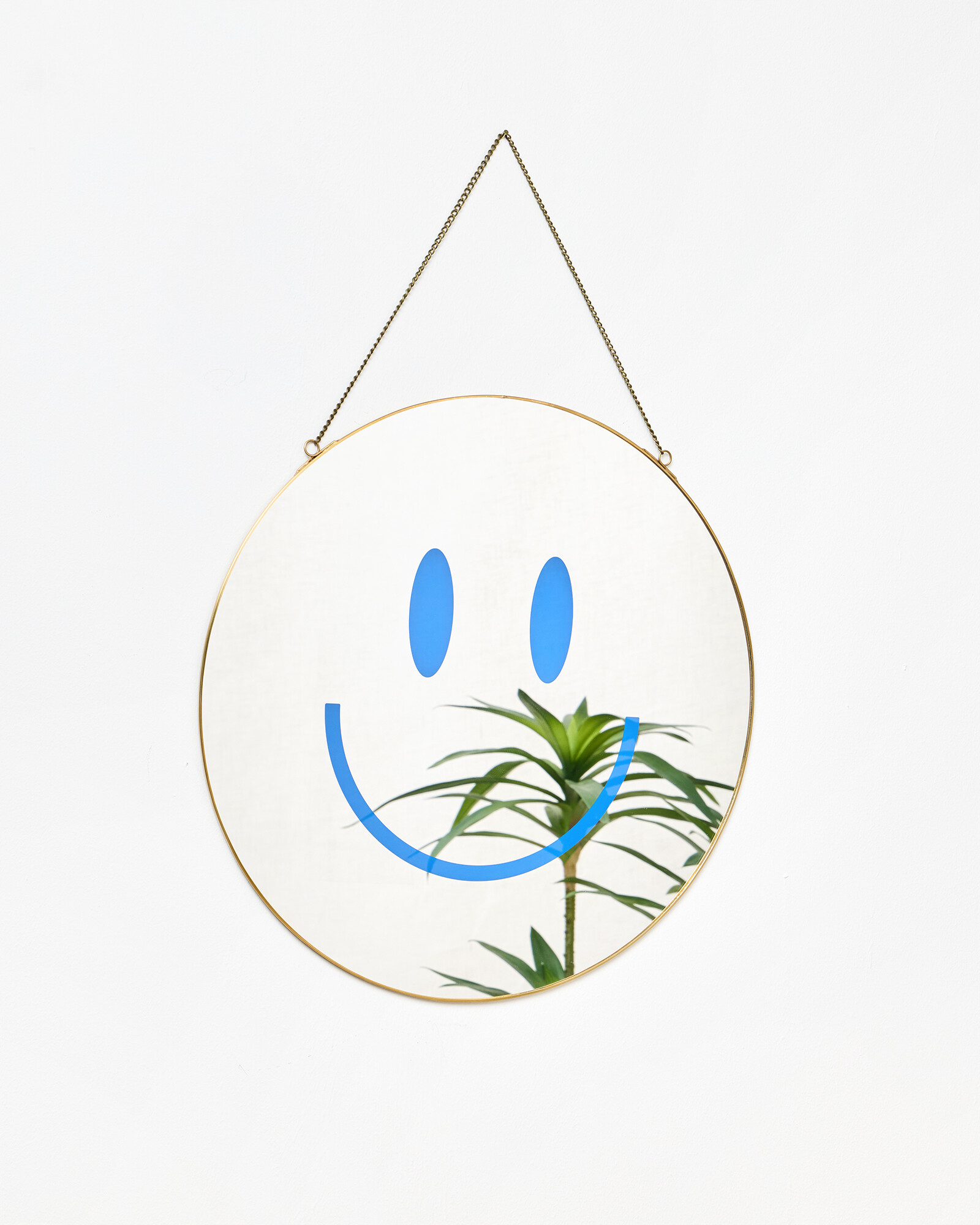 Round Blue Happy Hanging Wall Mirror