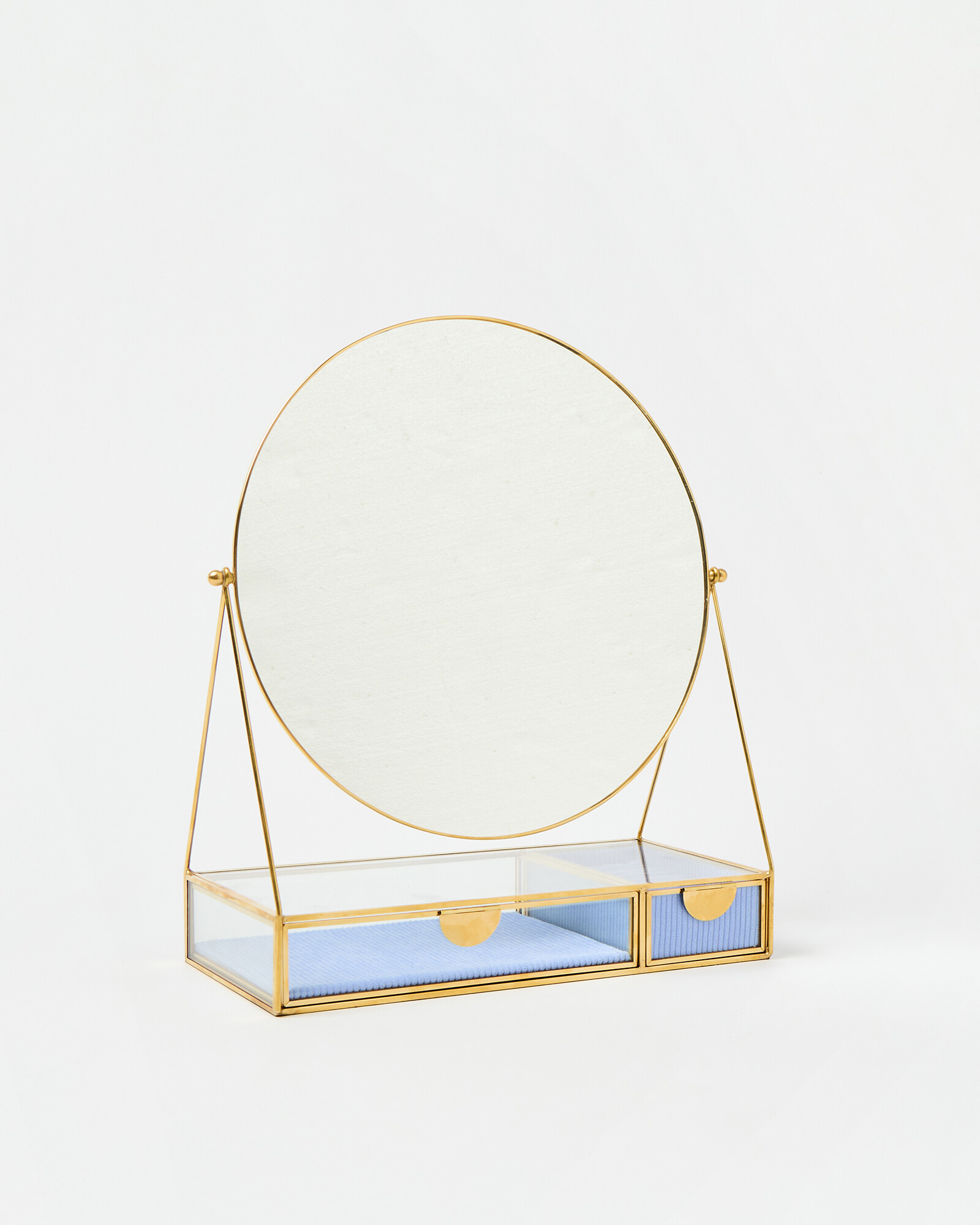 Gold & Glass Round Dressing Table Mirror