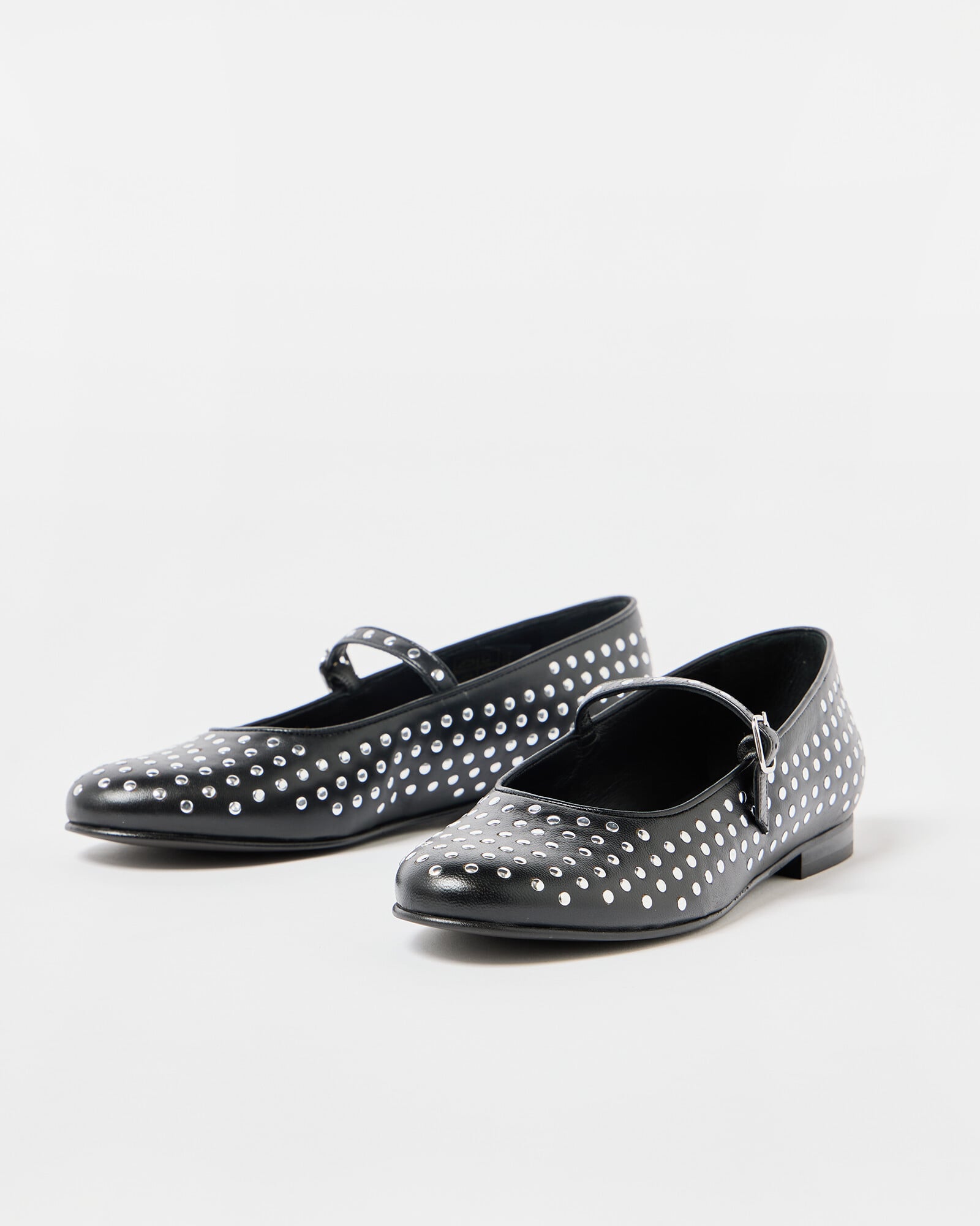 Alohas Lucien Black Leather Studded Ballet Flats | Oliver Bonas