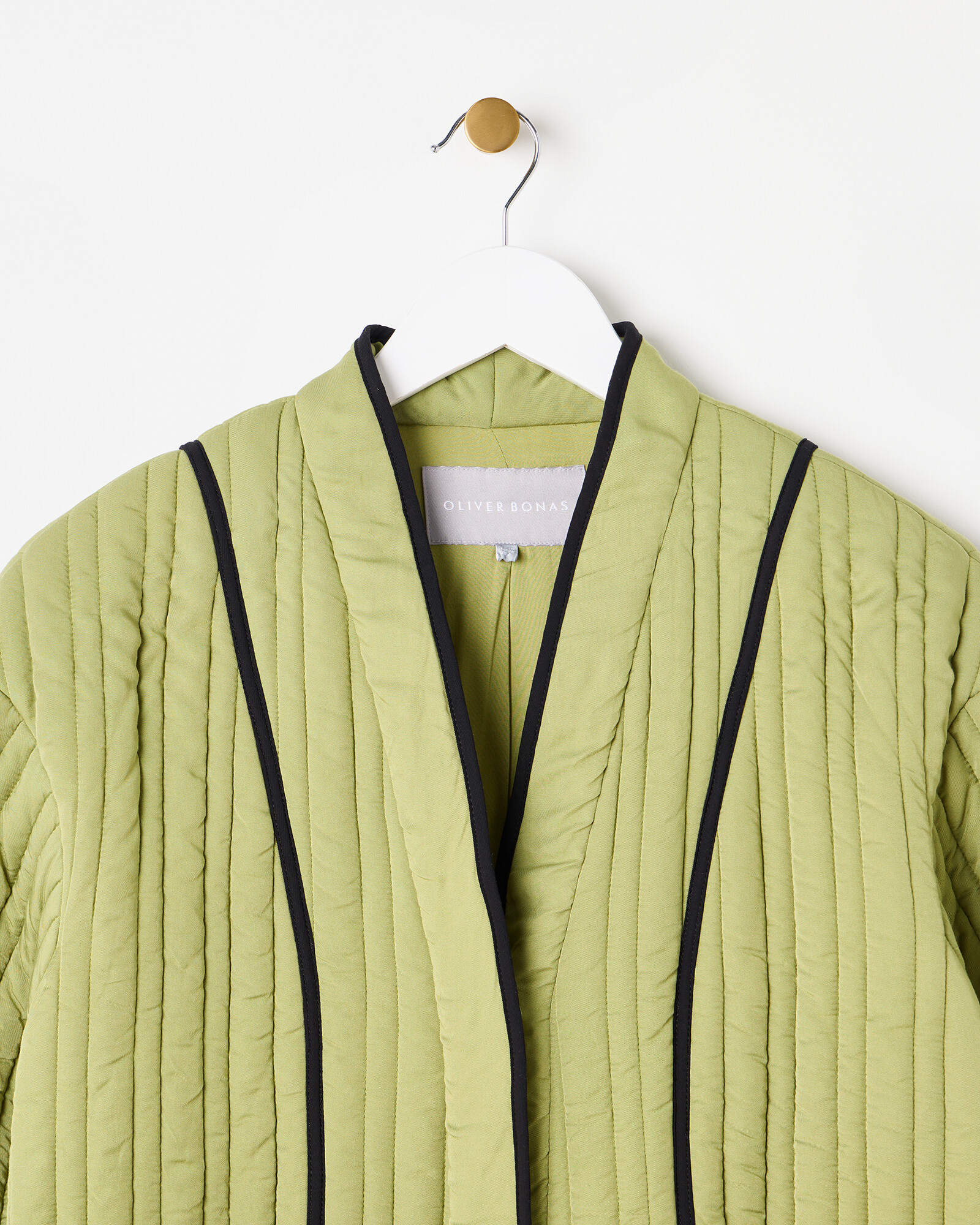 Black Trim Green Quilted Jacket | Oliver Bonas