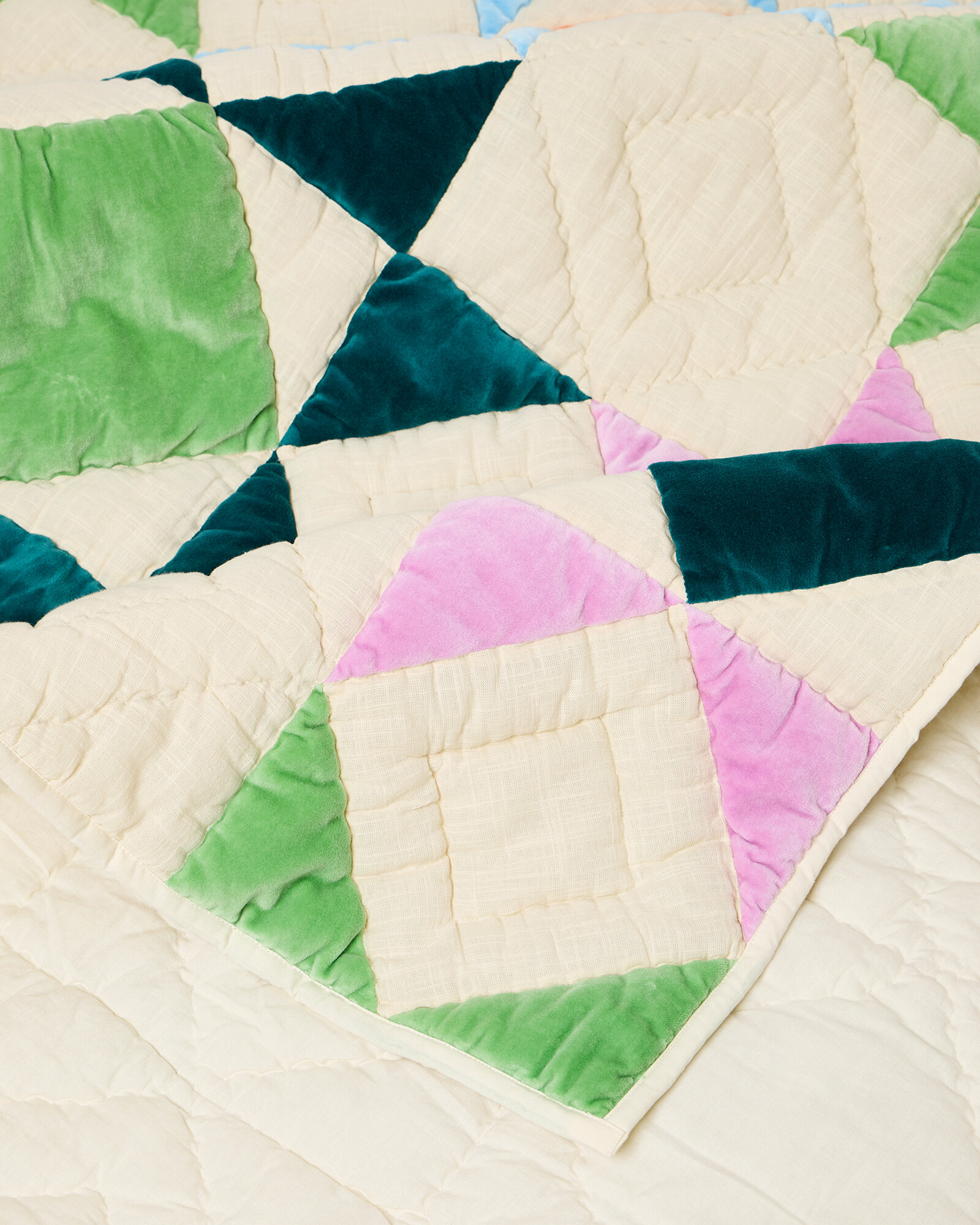 Bright Velvet Patchwork Bedspread Oliver Bonas