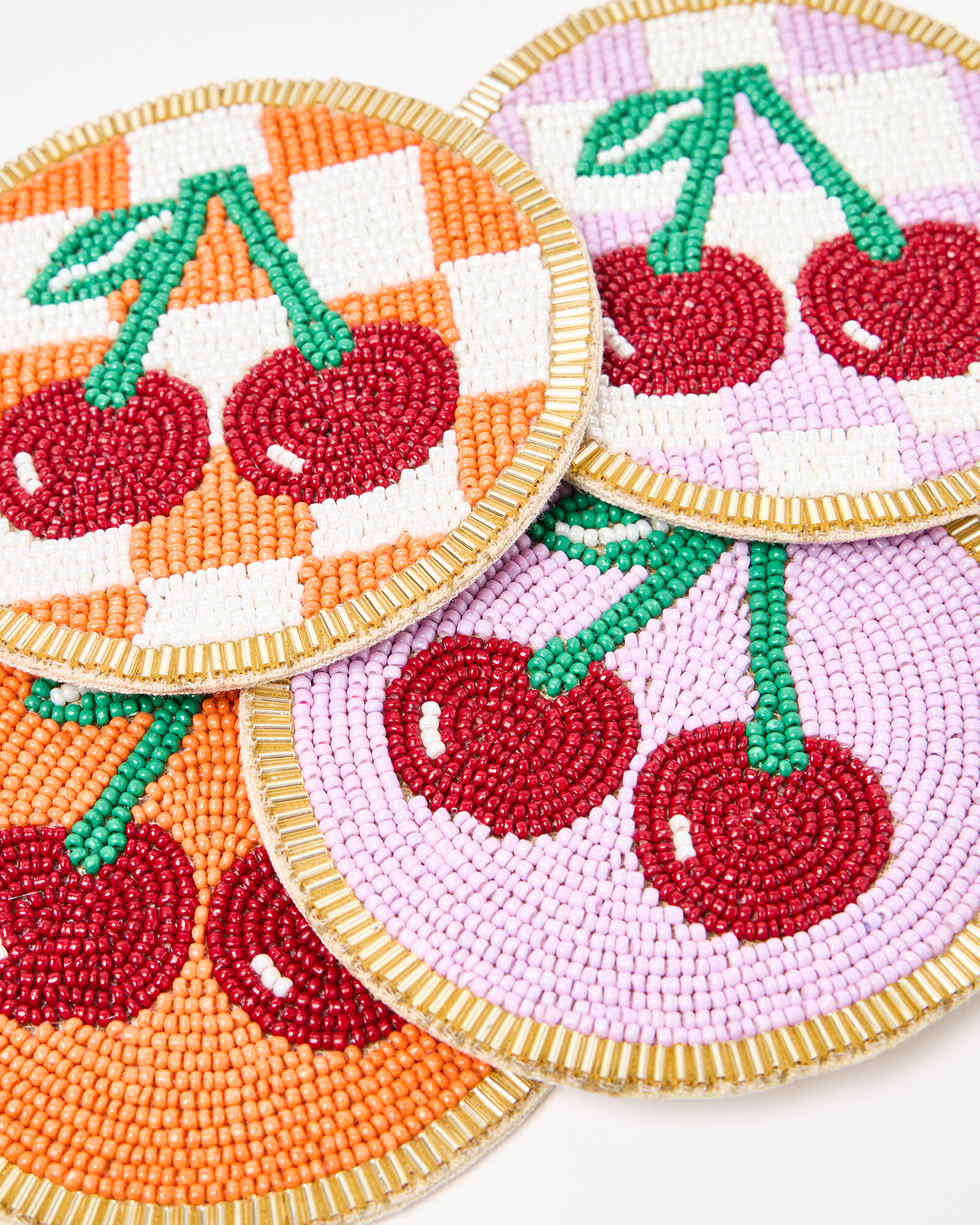 Cherry Beaded Coasters Set of Four Oliver Bonas