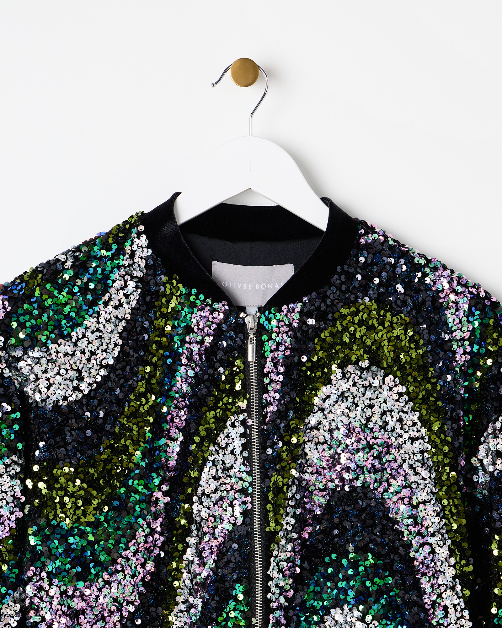 Black Wave Sequin Bomber Jacket Oliver Bonas