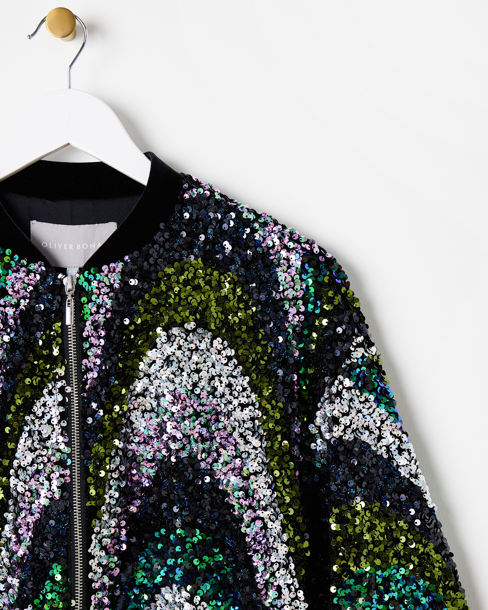 Black Wave Sequin Bomber Jacket Oliver Bonas