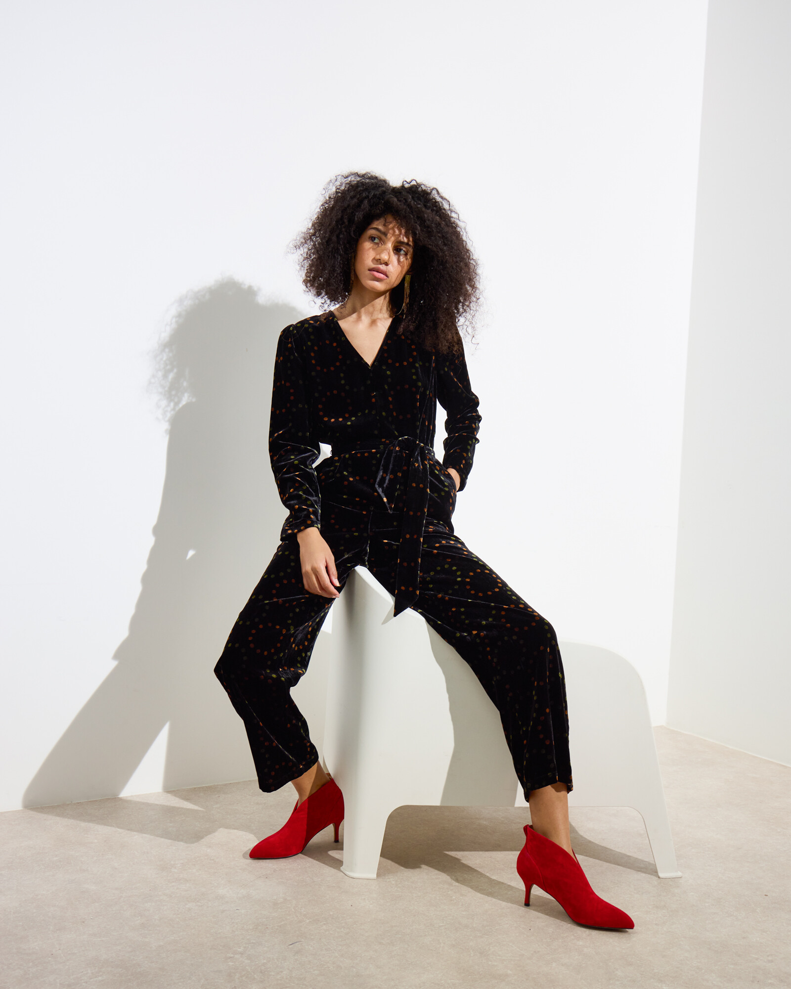 Black Velvet Metallic Spotty Jumpsuit Oliver Bonas IE