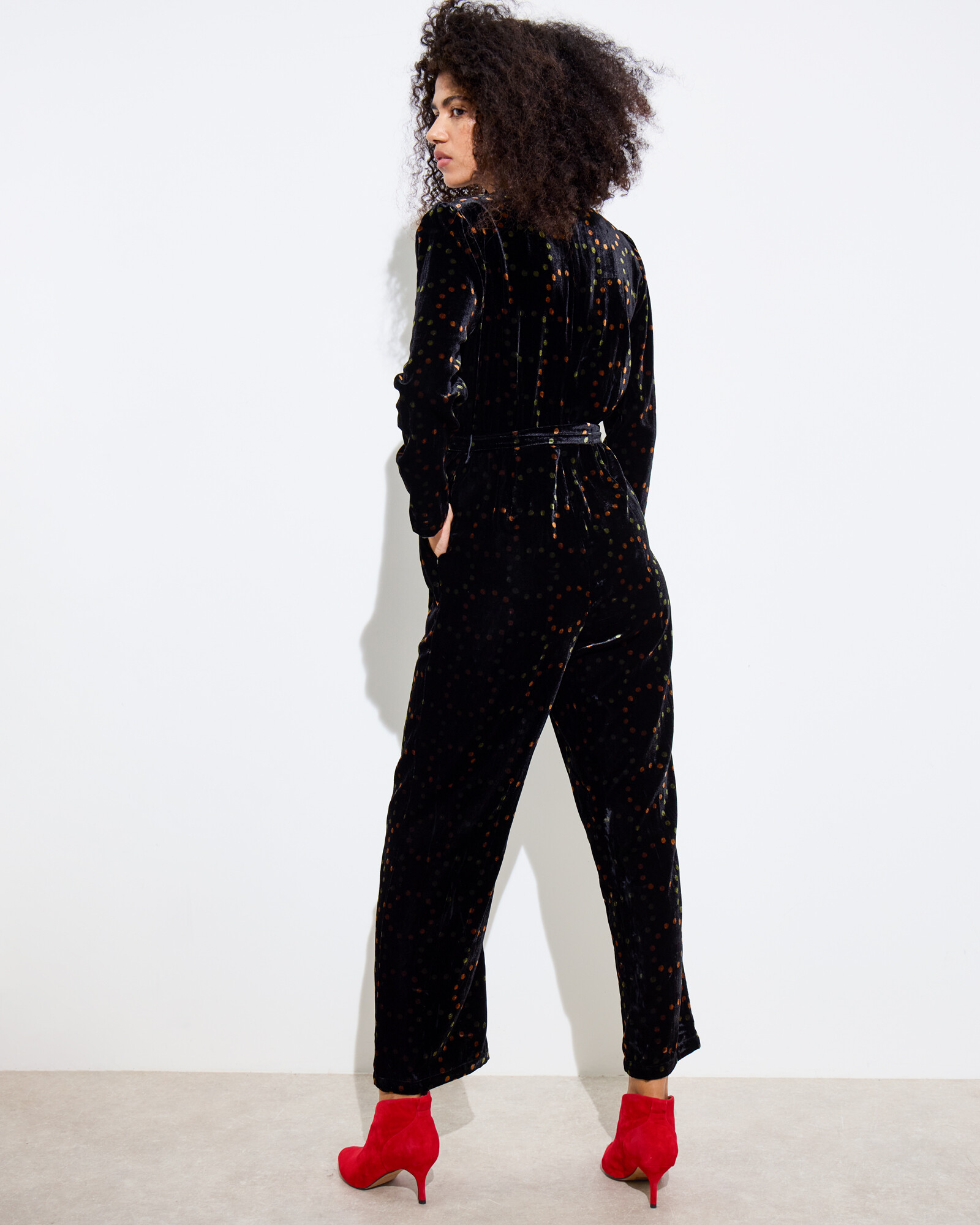 Black Velvet Metallic Spotty Jumpsuit Oliver Bonas IE