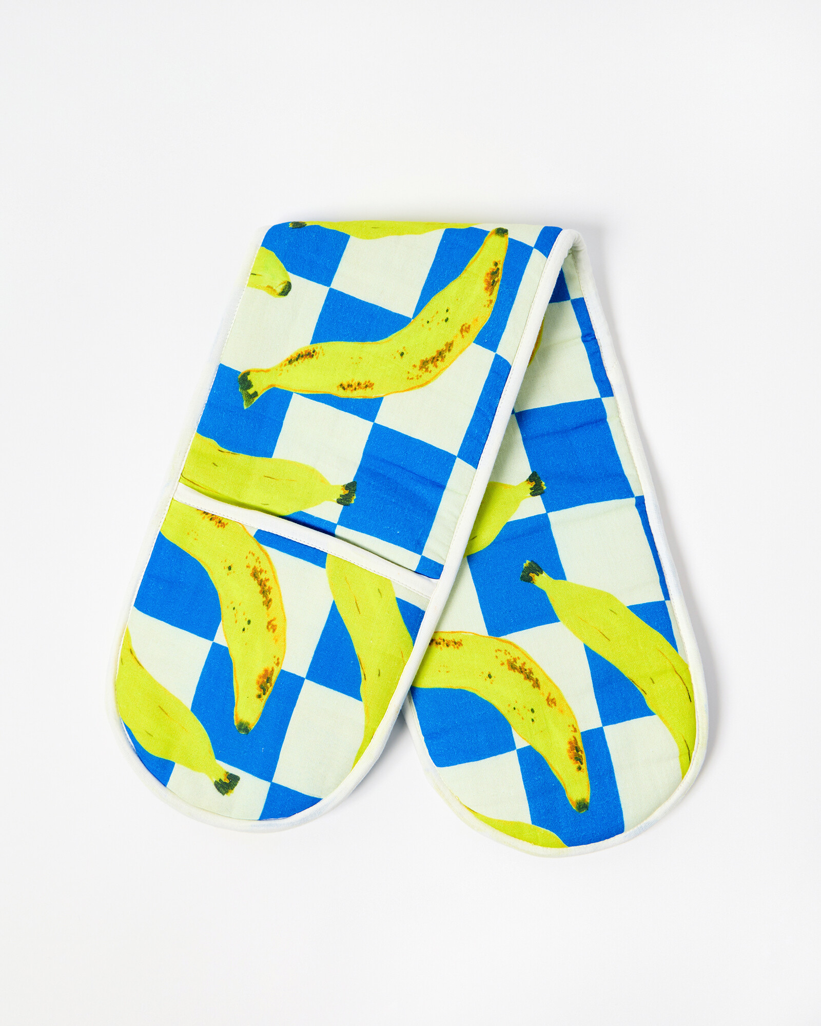 Banana Blue Chequerboard Oven Gloves Oliver Bonas IE