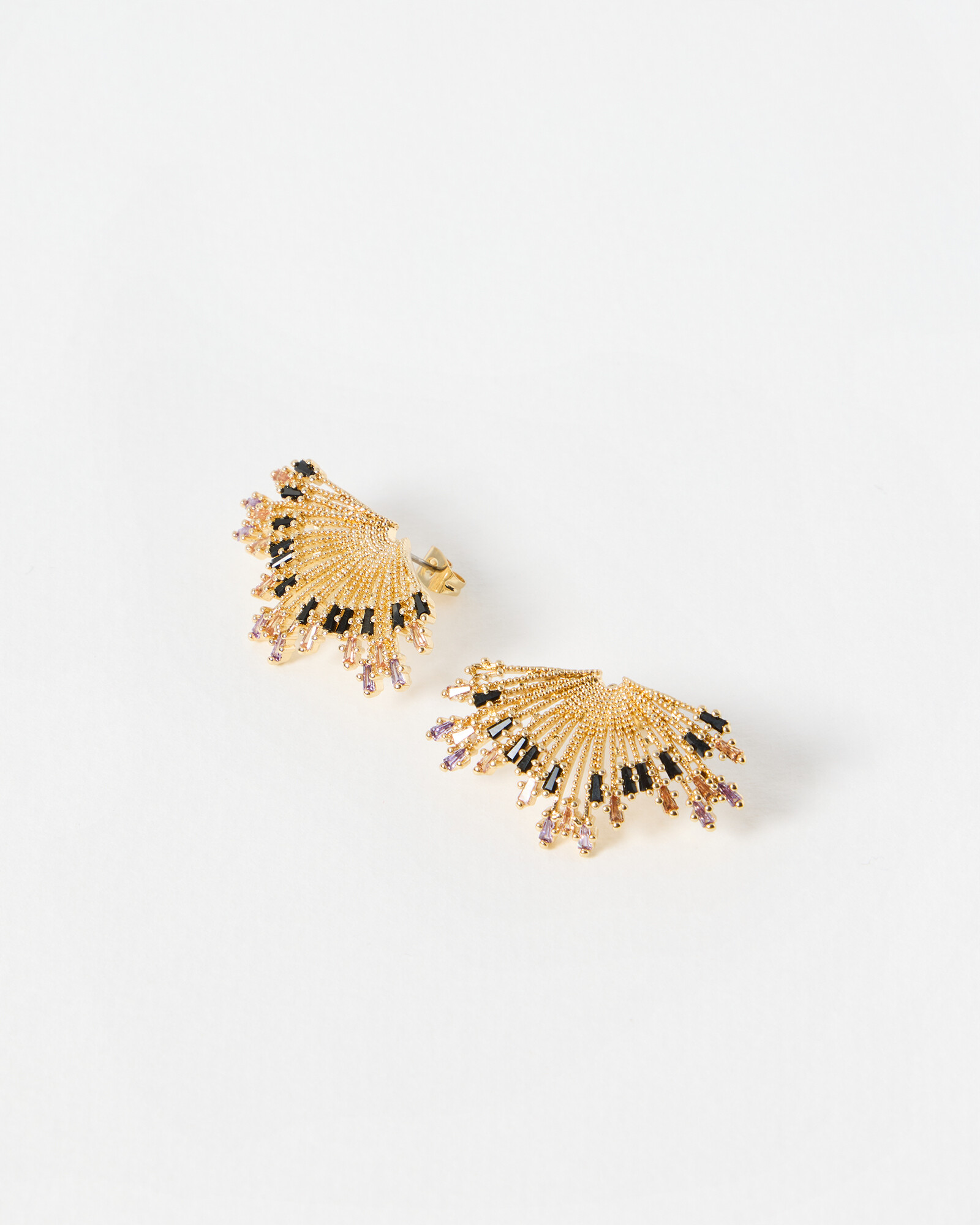 Diana Textured Fan & Black Stone Statement Earrings