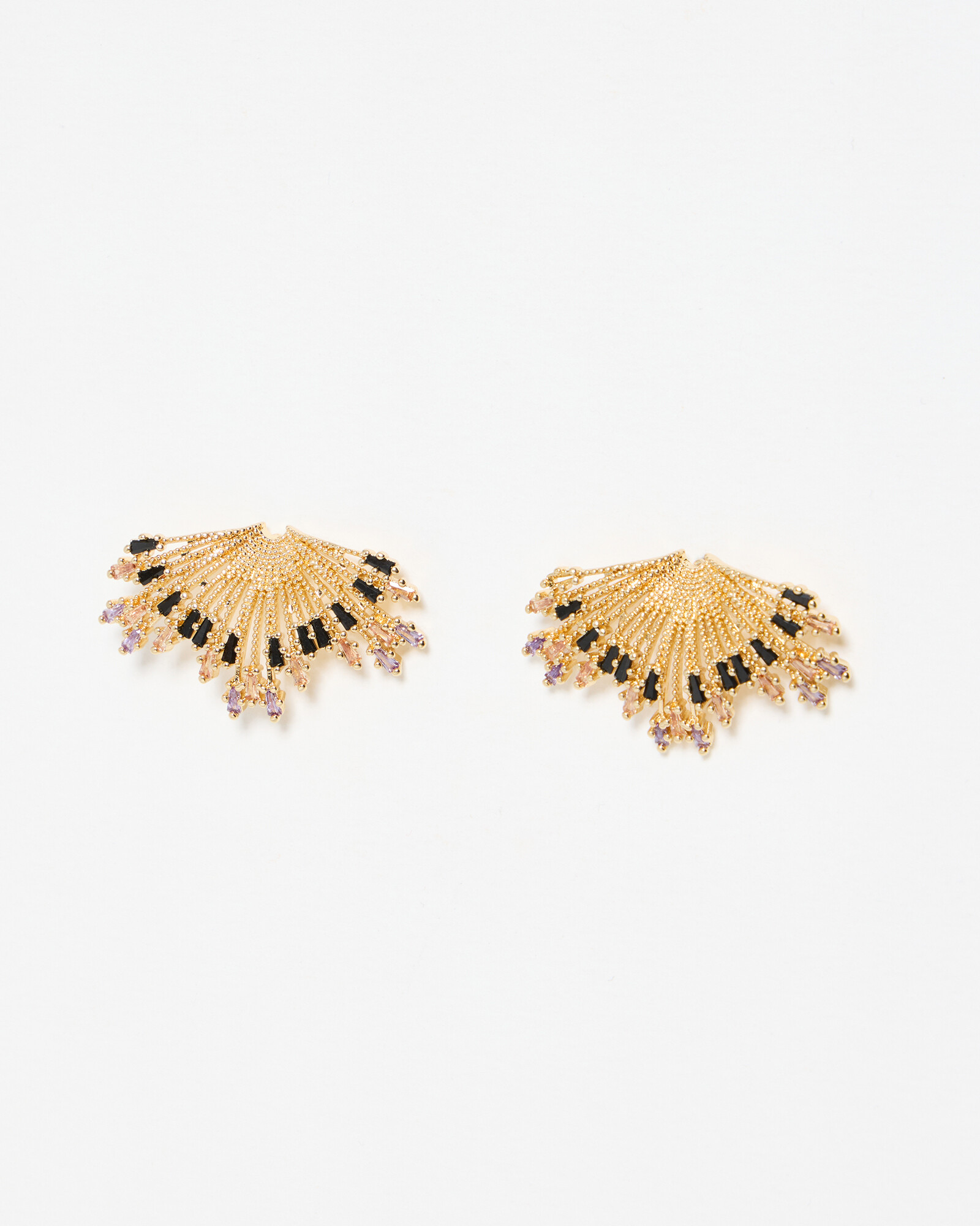Diana Textured Fan & Black Stone Statement Earrings