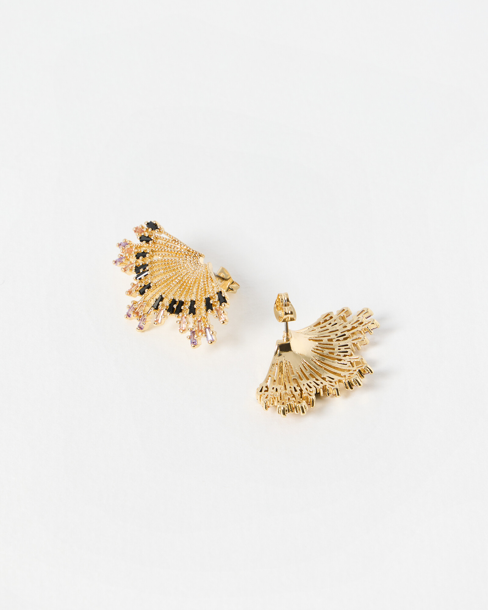 Diana Textured Fan & Black Stone Statement Earrings