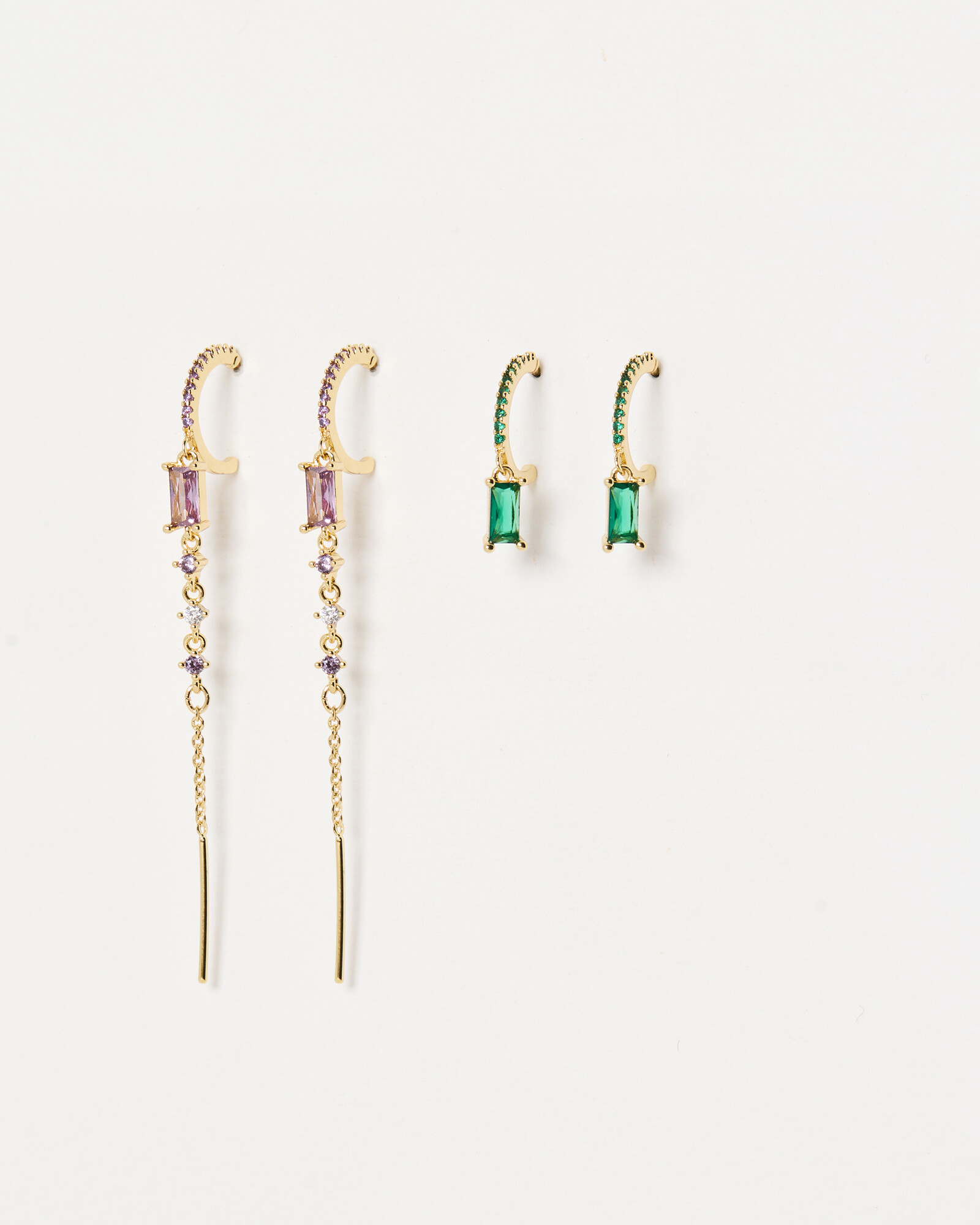 Jaide Stone & Chain Drop Huggie Earrings Pack of Four