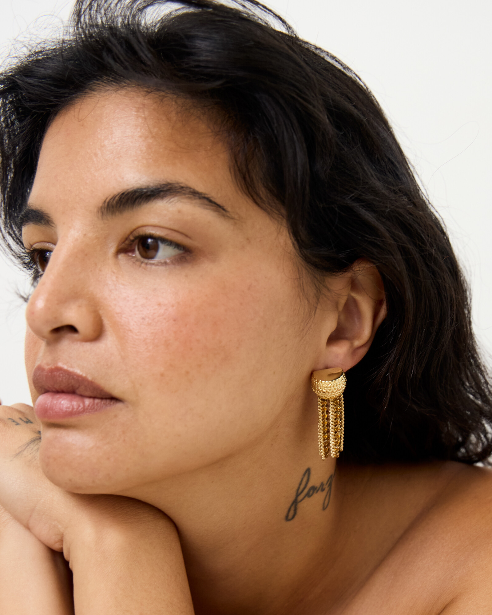 Honoka Stone & Chain Tassel Earrings