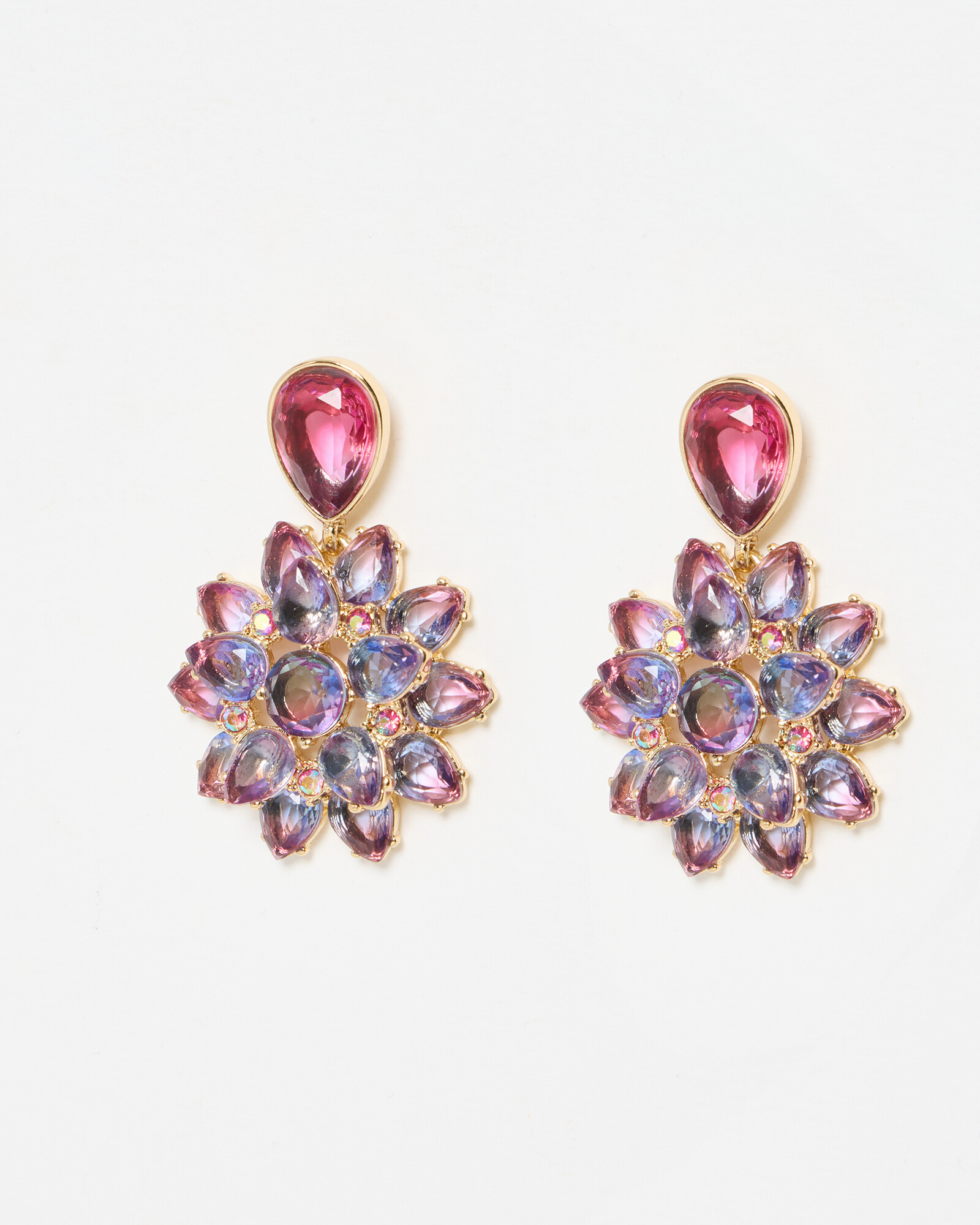 Helena Pink & Purple Stone Flower Drop Earrings Oliver Bonas