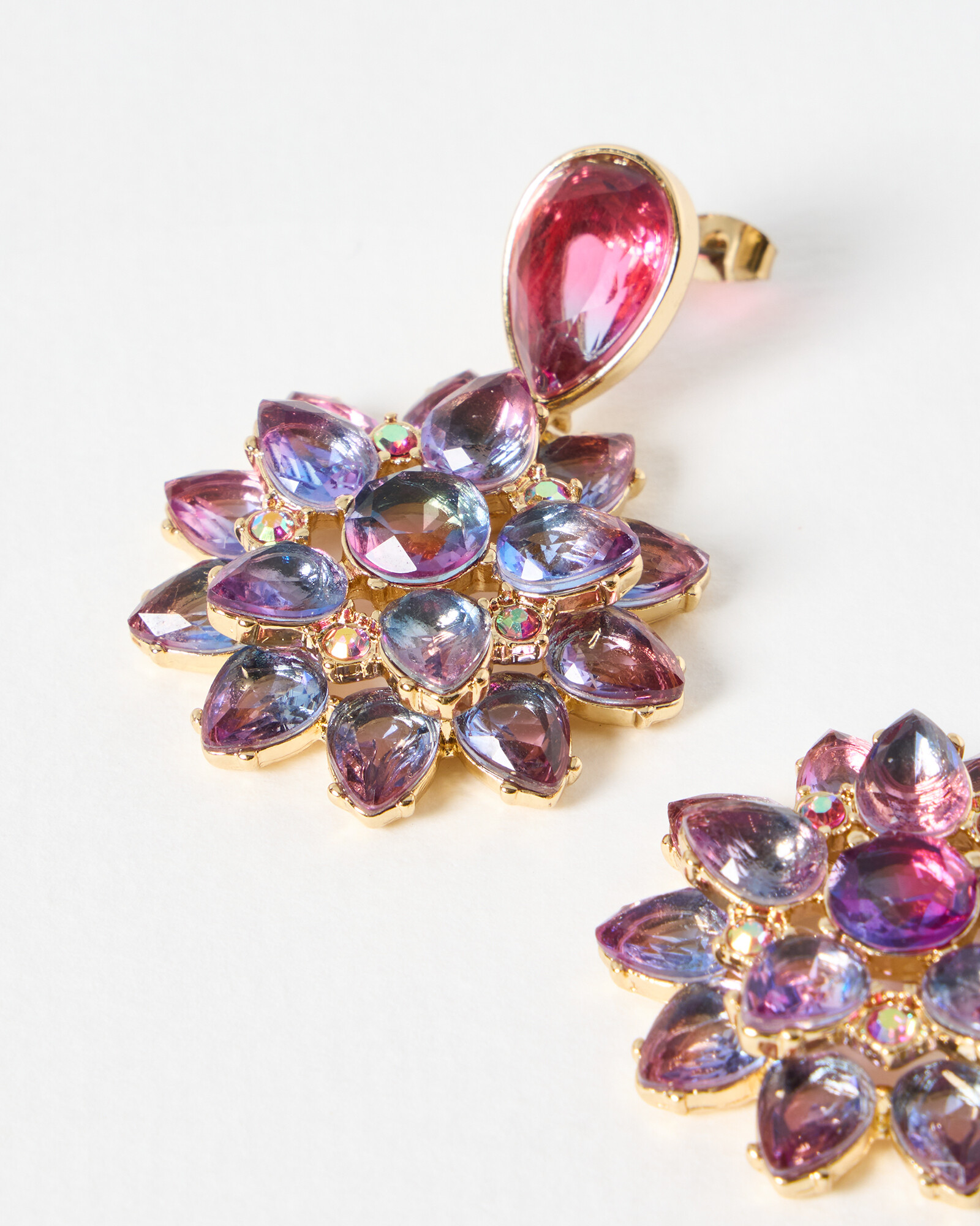 Helena Pink & Purple Stone Flower Drop Earrings Oliver Bonas