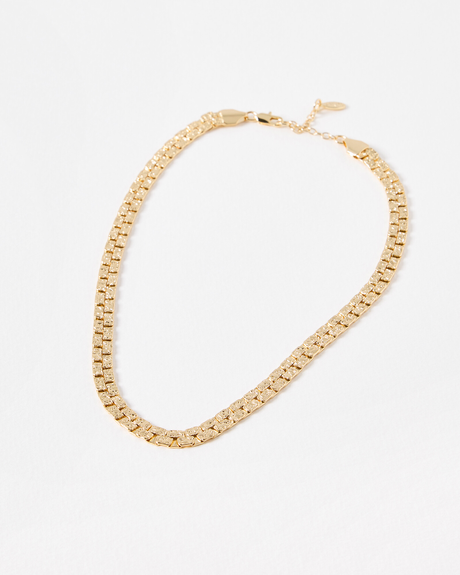 Kiarra Gold Tone Textured Flat Chain Necklace